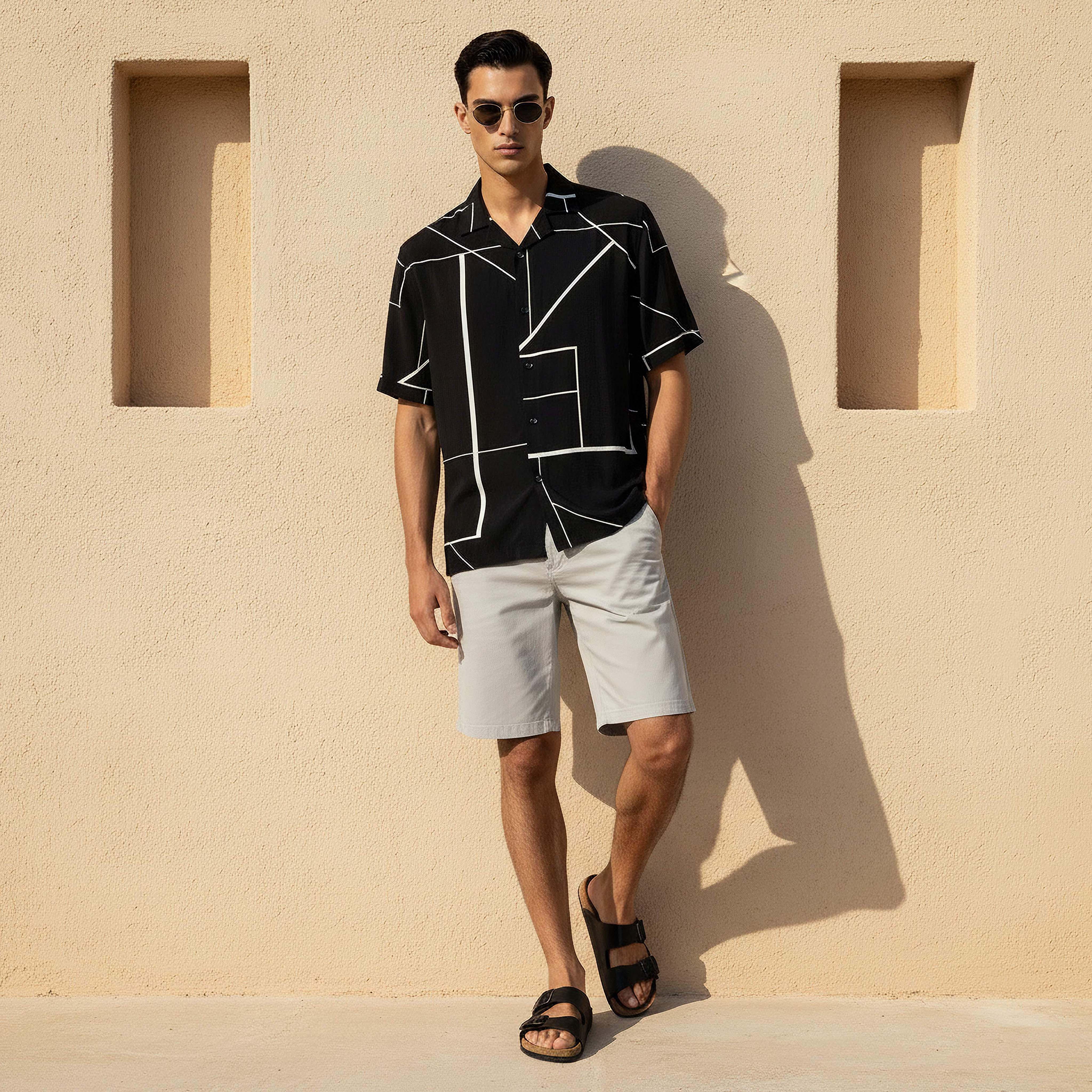 Men Regular Fit Camp Collar Abstract Print Short Sleeves Resort Shirt-men-clothing-shirts-image-2