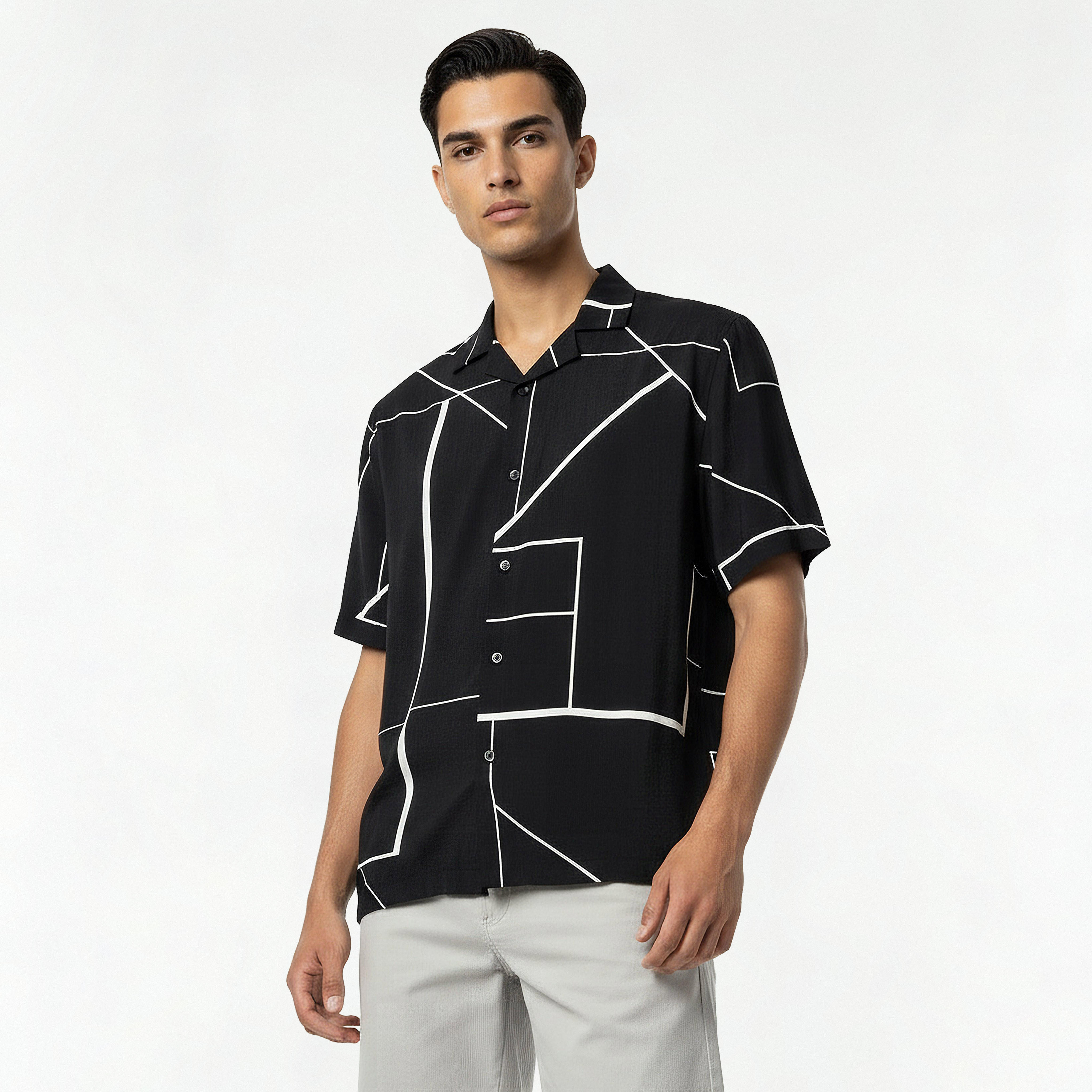 Men Regular Fit Camp Collar Abstract Print Short Sleeves Resort Shirt-men-clothing-shirts-image-3