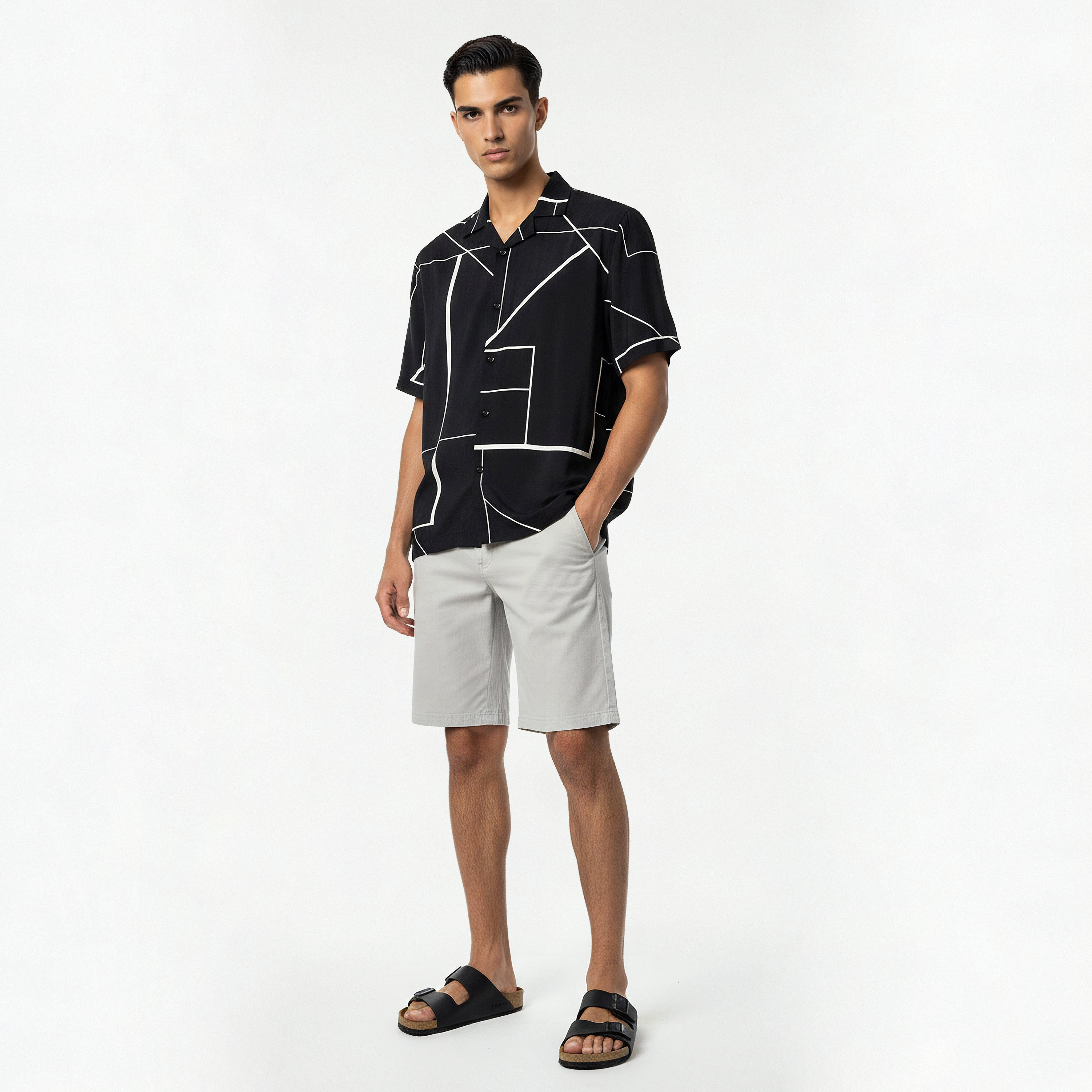 Men Regular Fit Camp Collar Abstract Print Short Sleeves Resort Shirt-men-clothing-shirts-image-4