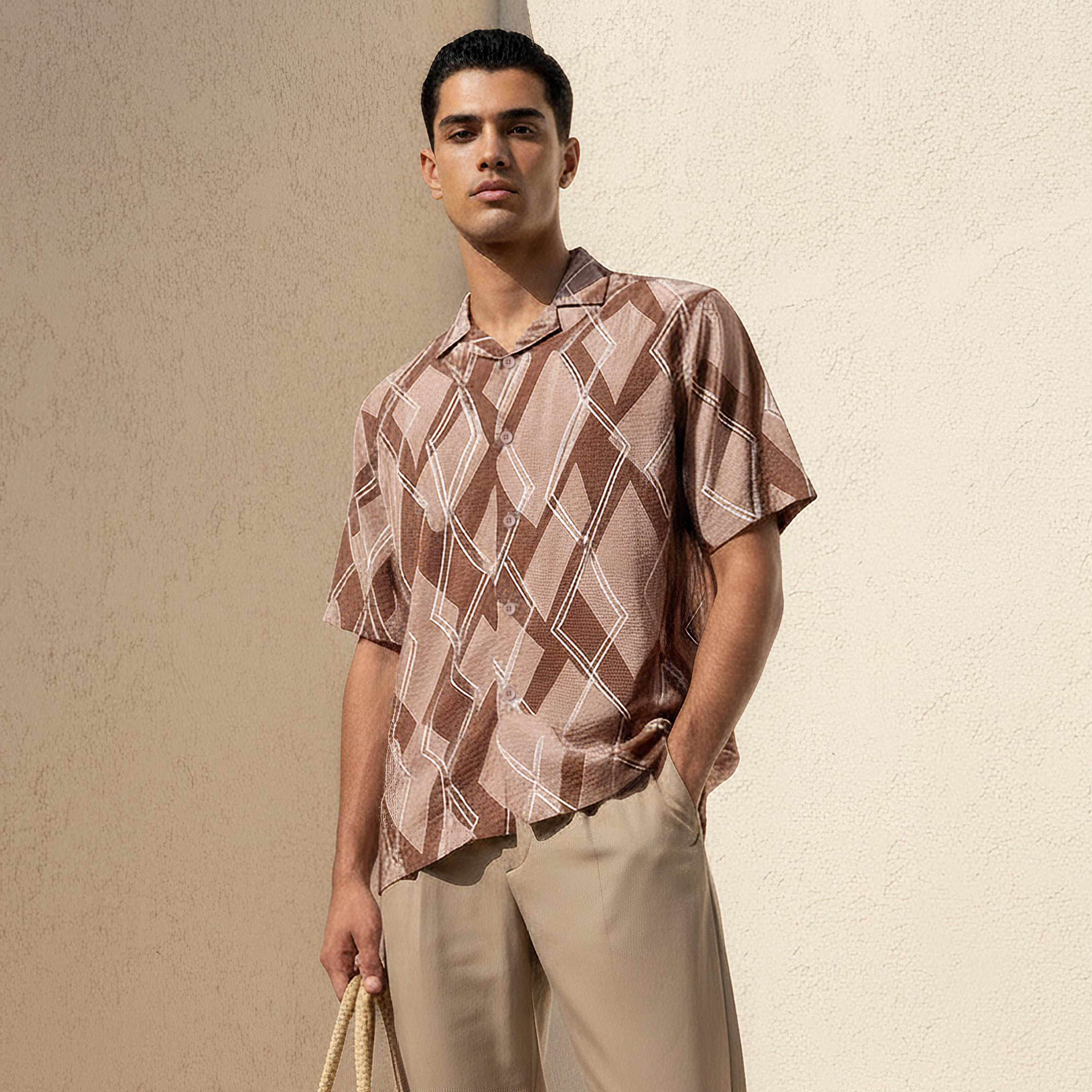 Men Regular Fit Camp Collar Abstract Print Short Sleeves Resort Shirt-men-clothing-shirts-image-1