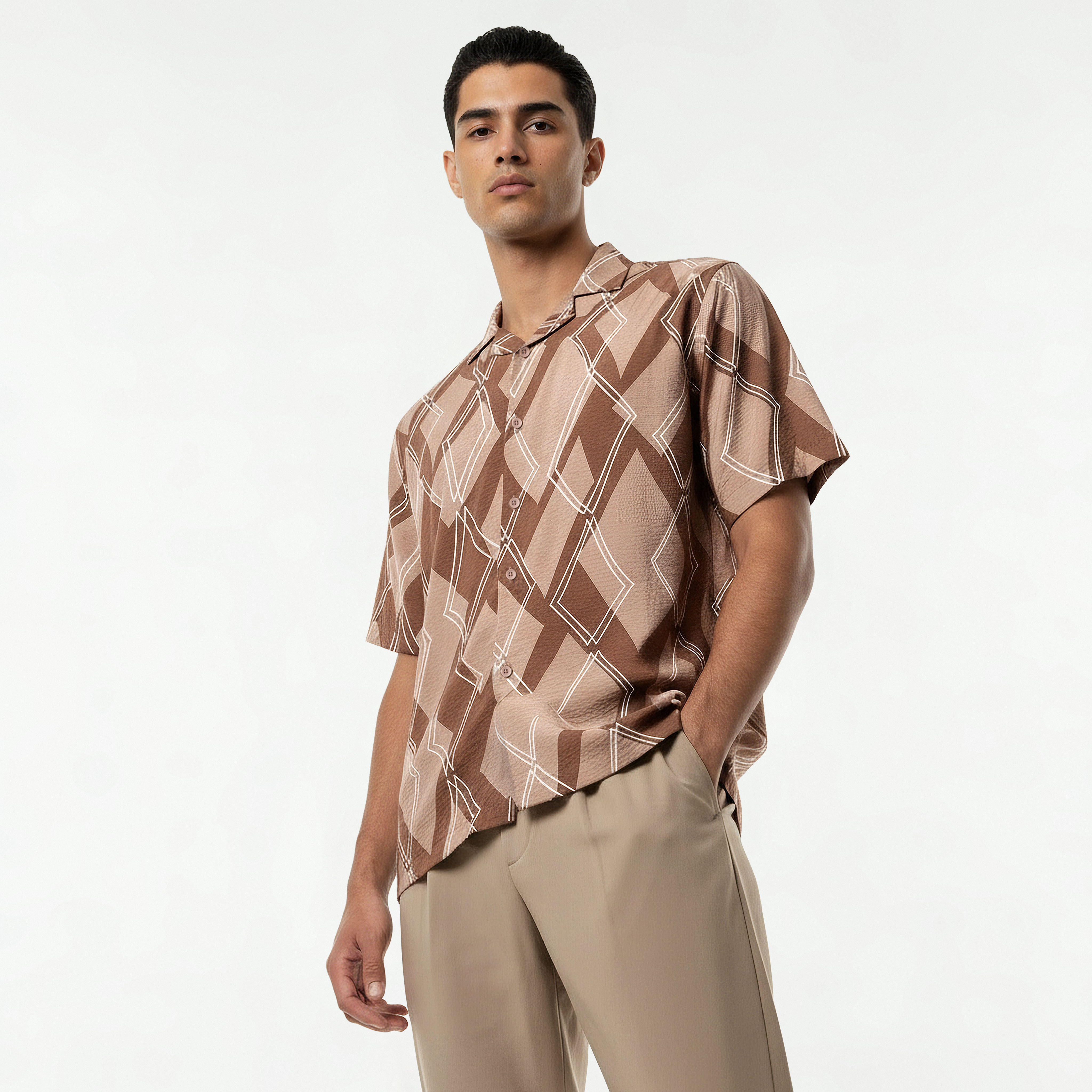 Men Regular Fit Camp Collar Abstract Print Short Sleeves Resort Shirt-men-clothing-shirts-image-3