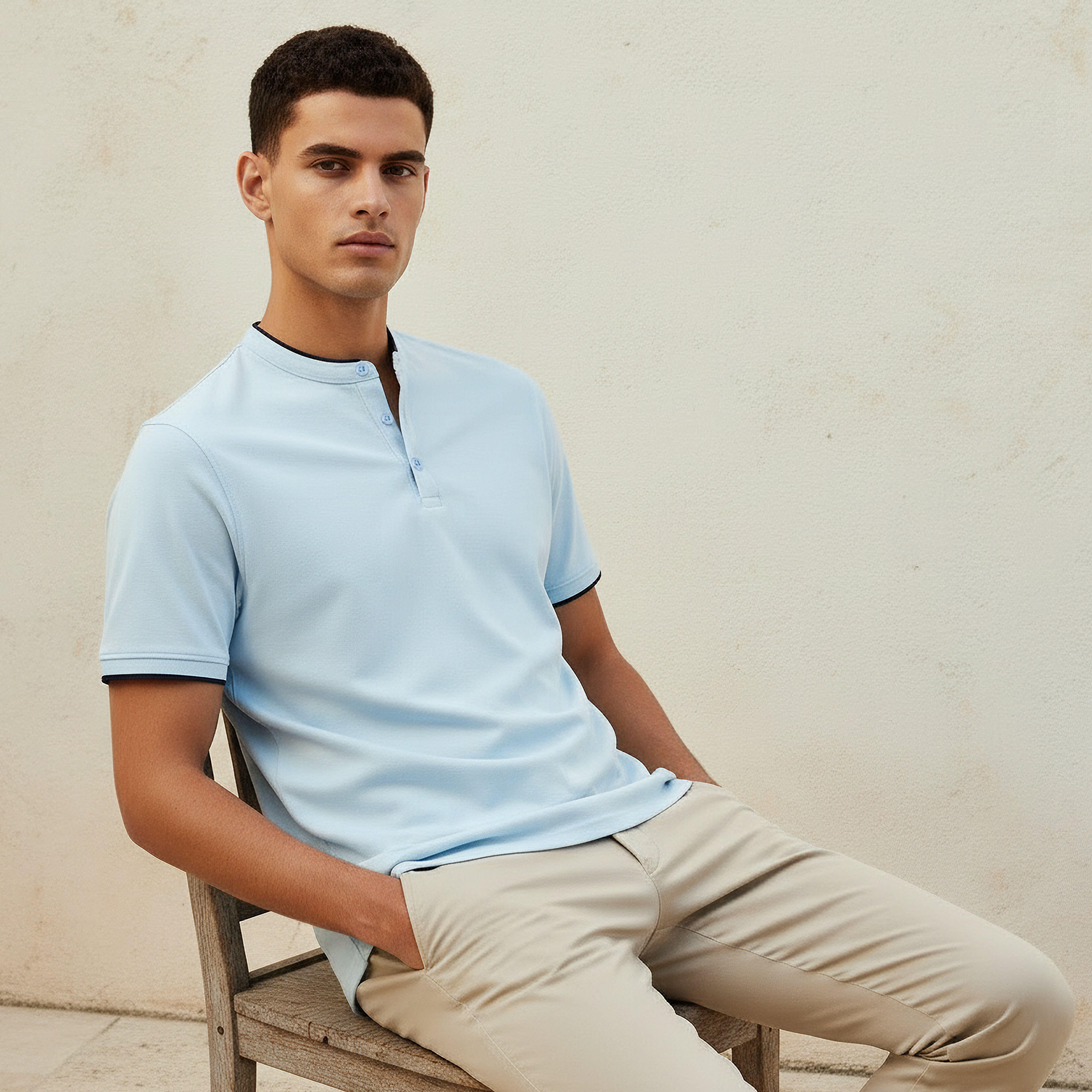Men Short Sleeves Mandarin Collar Polo T-shirt-men-clothing-tshirtsandpolos-polos-image-1