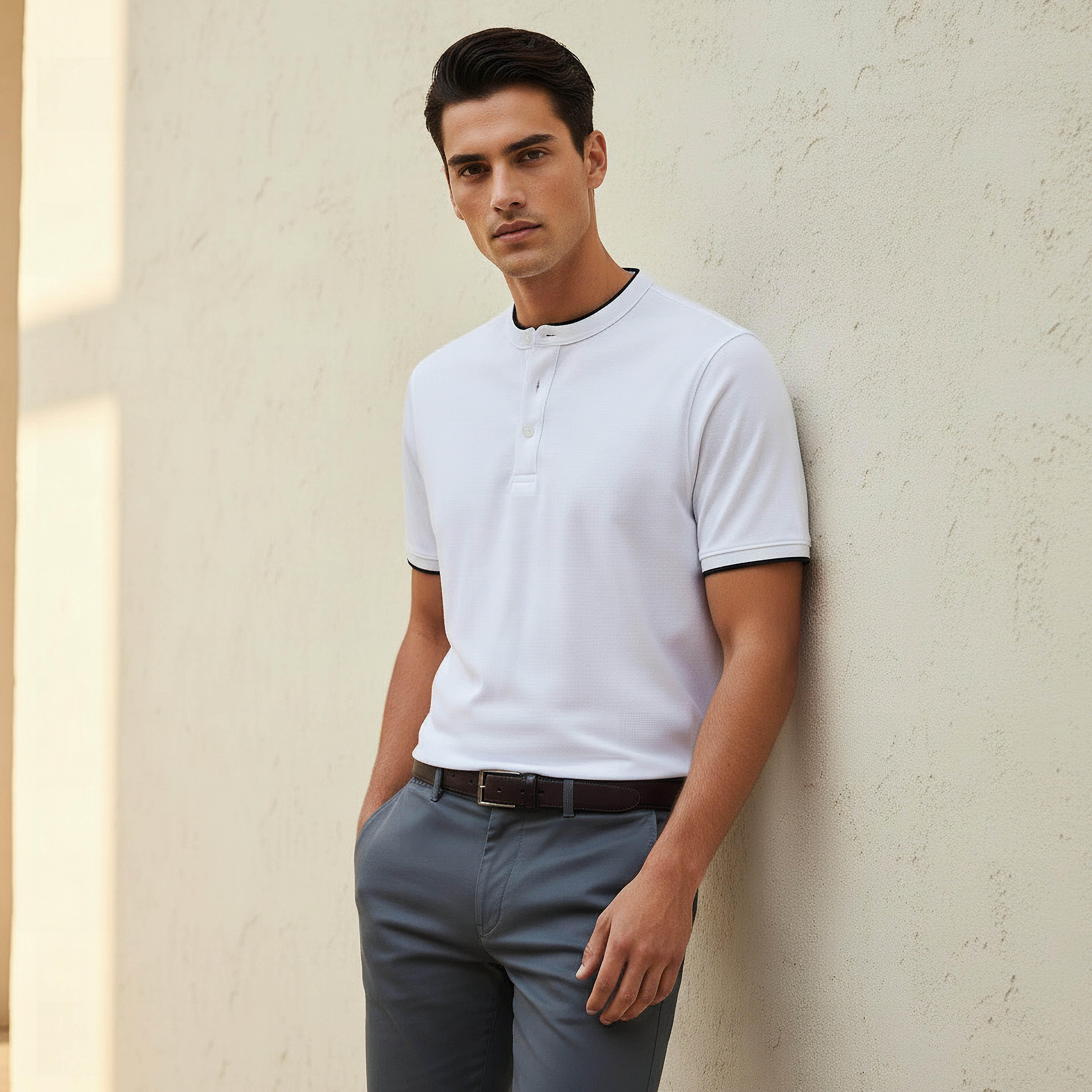 Men Short Sleeves Mandarin Collar Polo T-shirt-men-clothing-tshirtsandpolos-polos-image-1