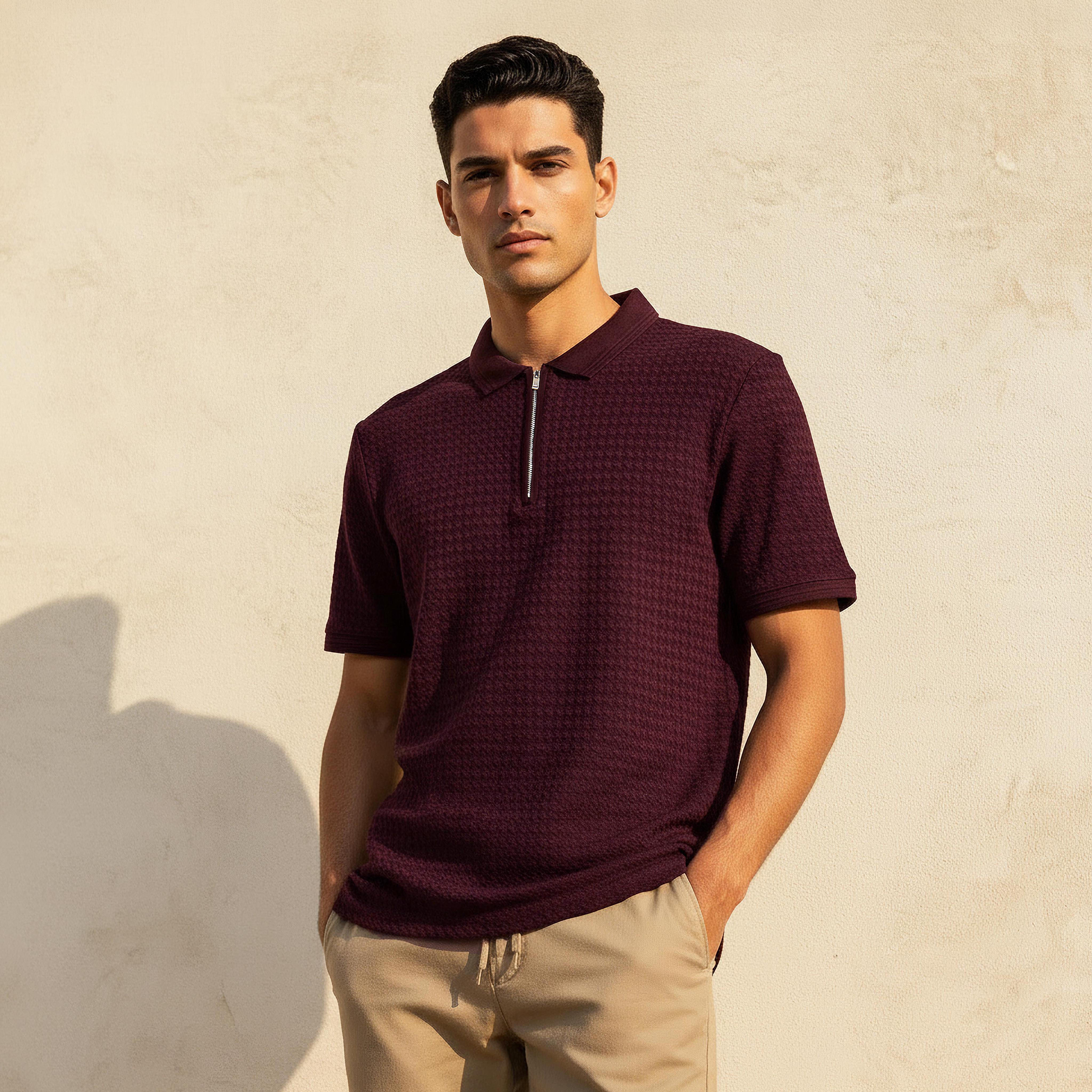 تيشيرت بولو بارز الملمس بأكمام قصيرة للرجال-men-clothing-tshirtsandpolos-polos-image-1