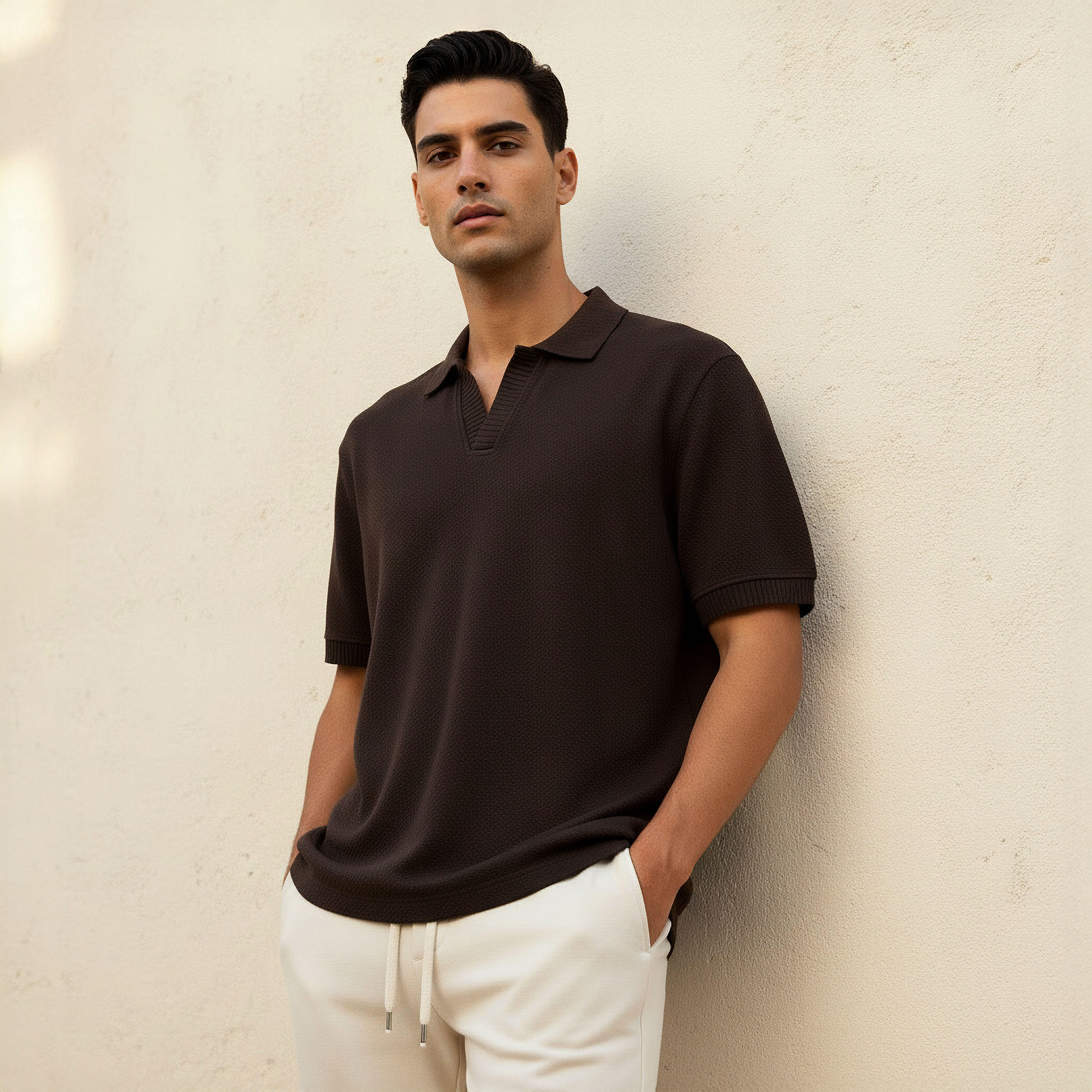 Men Short Sleeves Johnny Collar Jacquard Polo T-shirt-men-clothing-tshirtsandpolos-polos-image-1