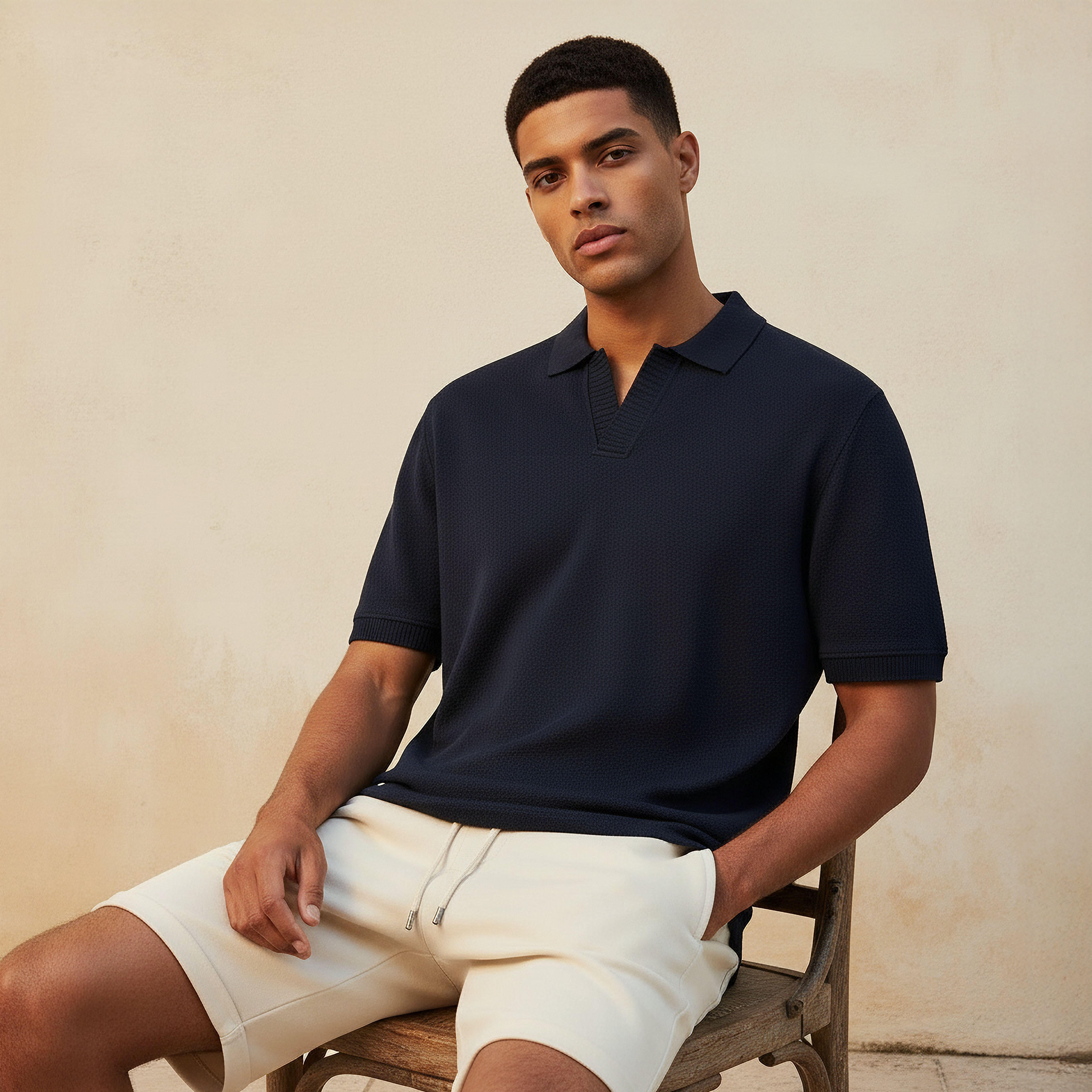 Men Short Sleeves Johnny Collar Jacquard Polo T-shirt-men-clothing-tshirtsandpolos-polos-image-1
