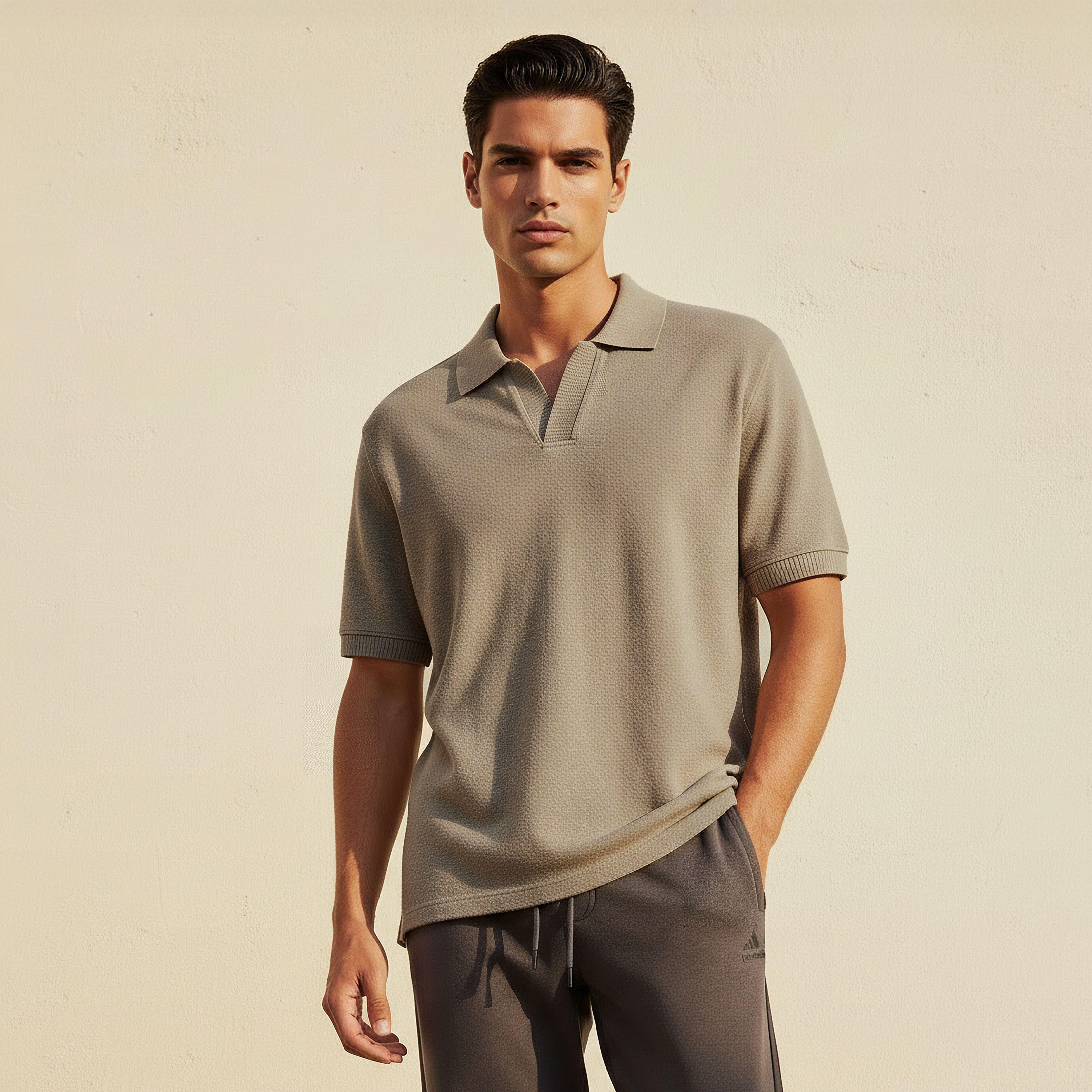 Men Short Sleeves Johnny Collar Jacquard Polo T-shirt-men-clothing-tshirtsandpolos-polos-image-1