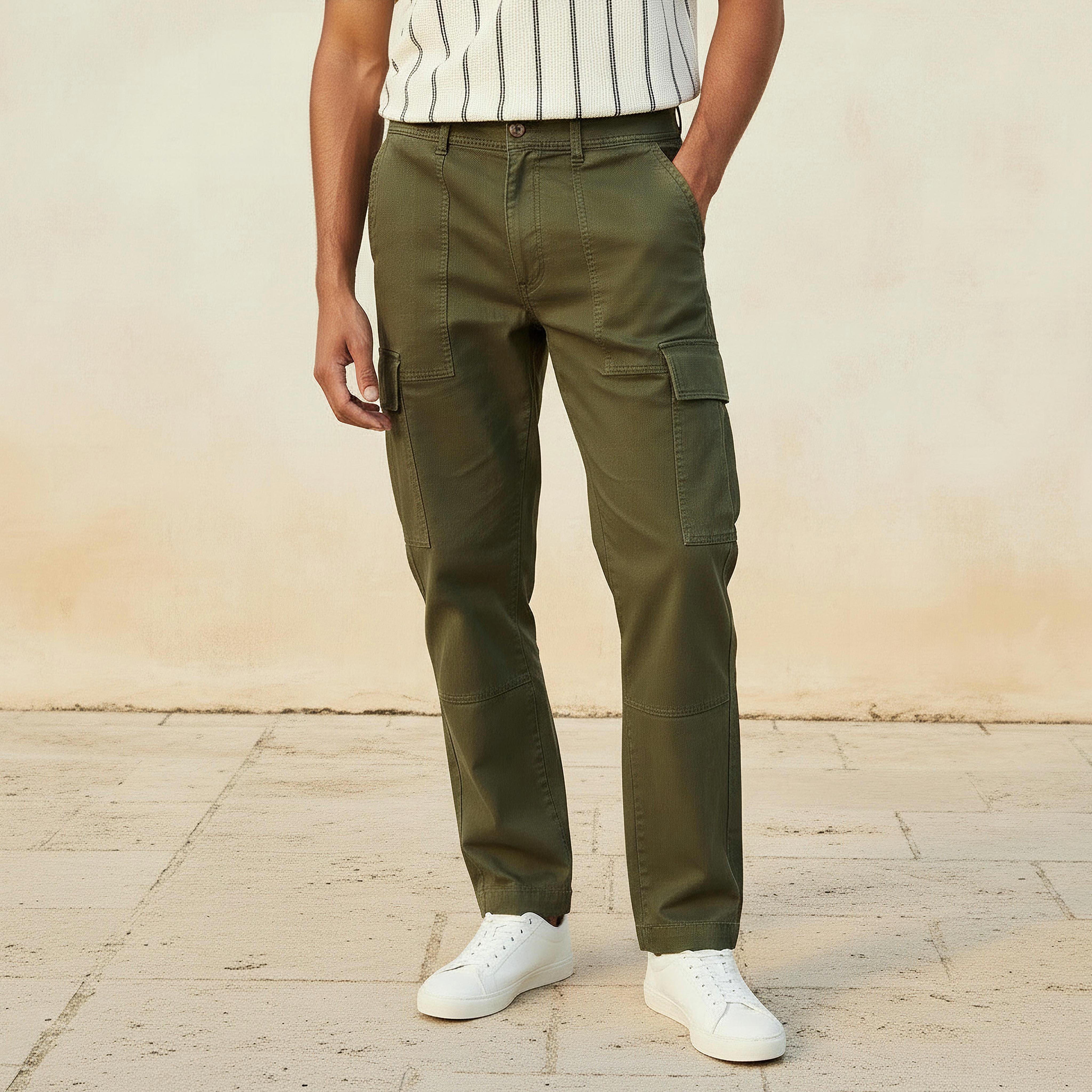 بنطلون كارجو تويل بقصة عادية للرجال-men-clothing-bottoms-trousersandchinos-trousers-image-4