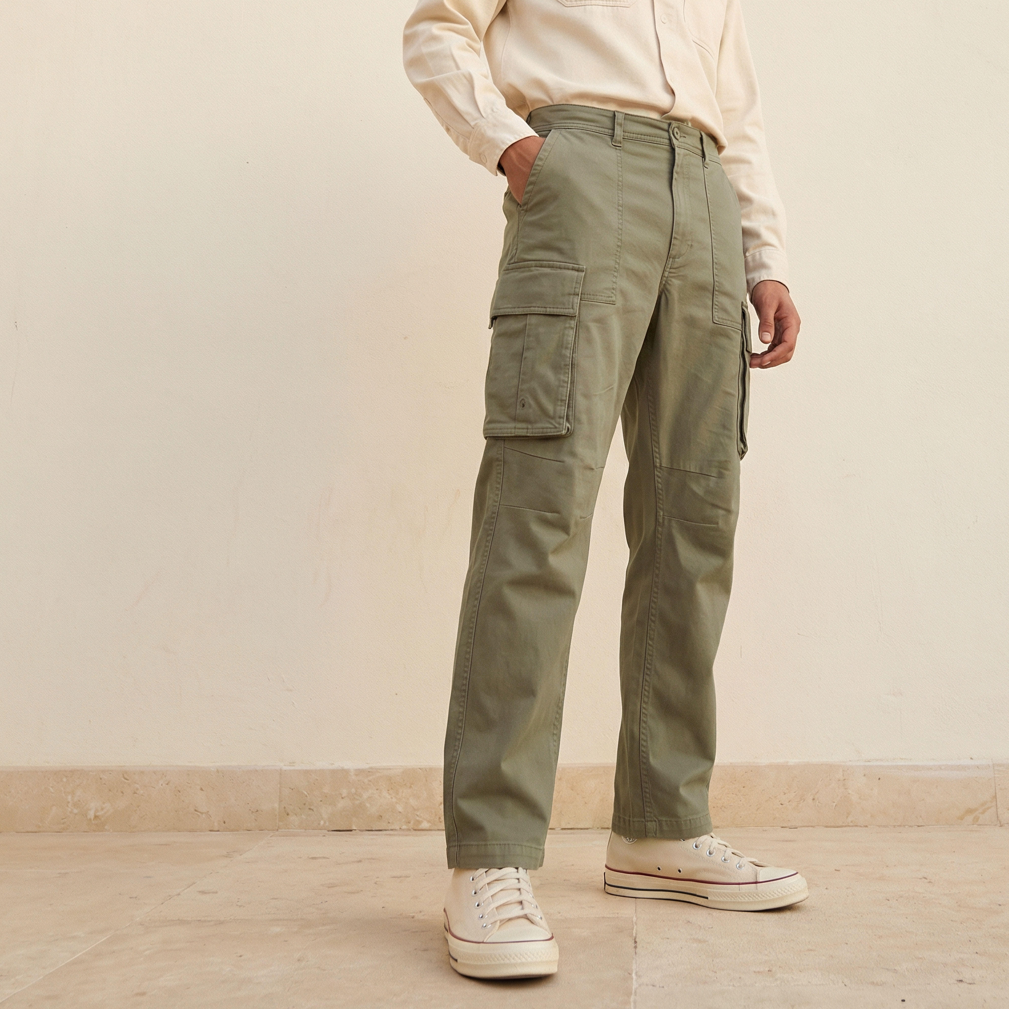 Men Regular Fit Twill Cargo Pants-men-clothing-bottoms-trousersandchinos-trousers-image-1