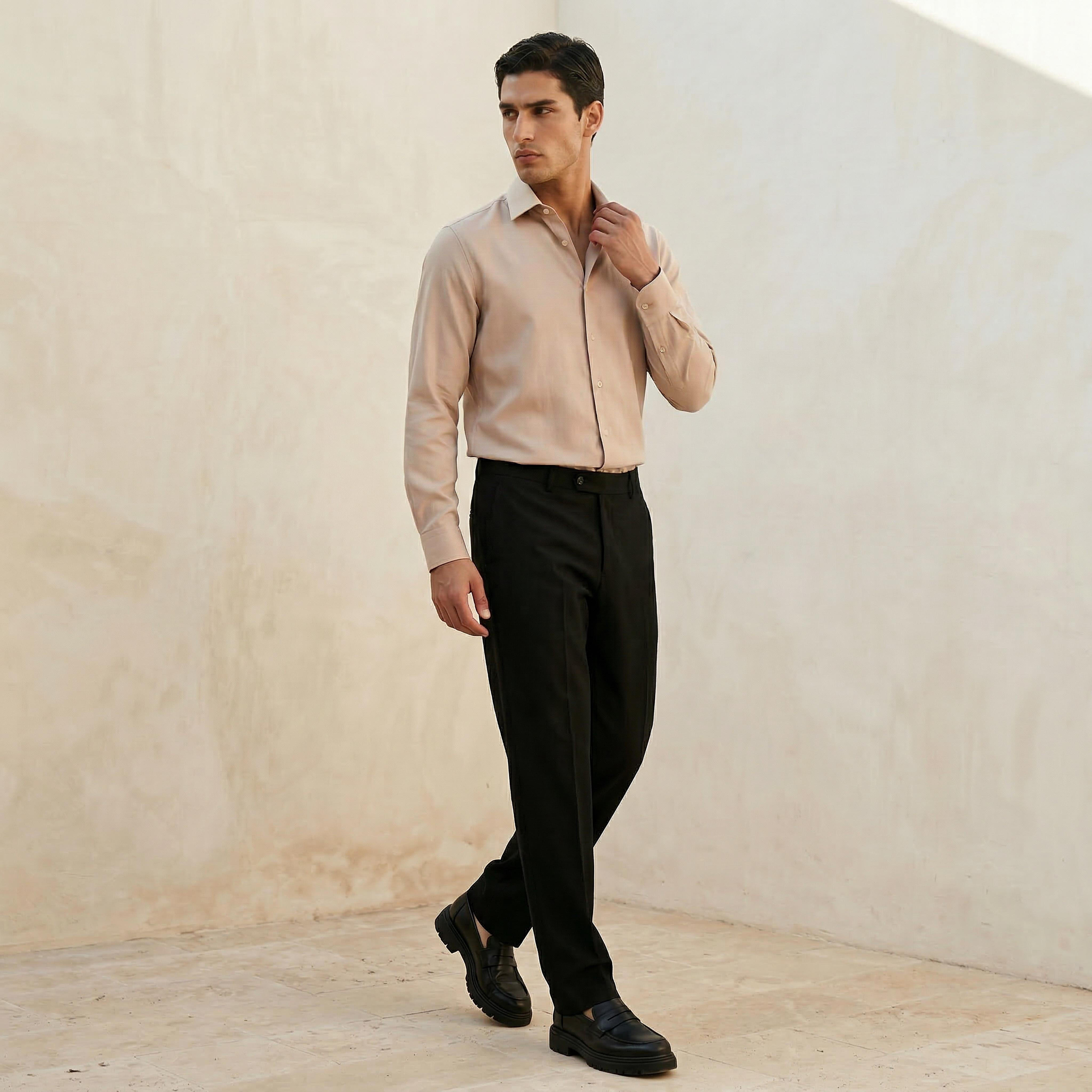 Men Regular Fit Collared Textured Long Sleeves Shirt-men-clothing-shirts-image-3