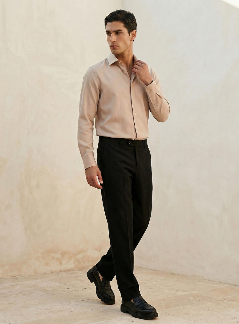 Men Regular Fit Collared Textured Long Sleeves Shirt-men-clothing-shirts-image-3