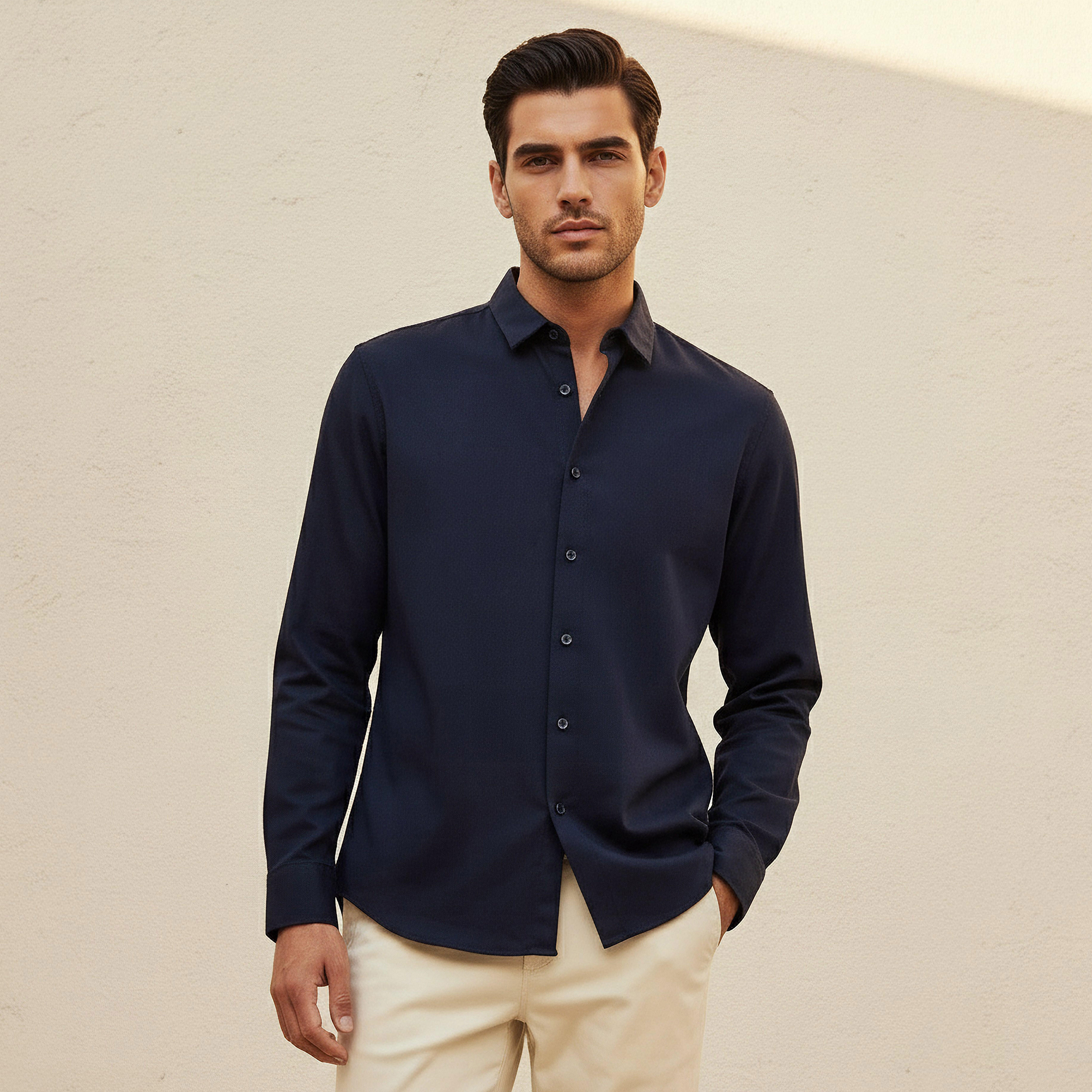 Men Regular Fit Collared Textured Long Sleeves Shirt-men-clothing-shirts-image-1