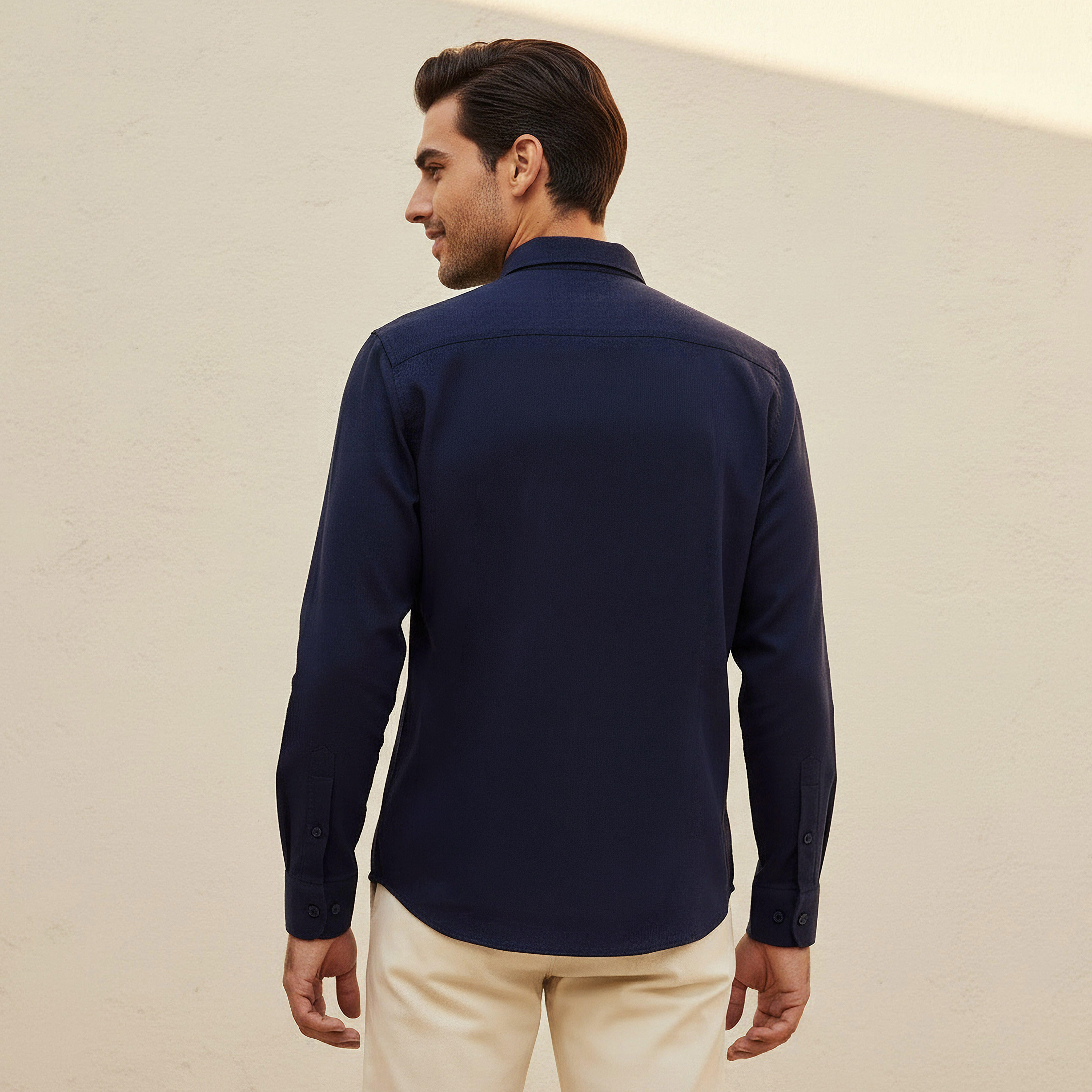 Men Regular Fit Collared Textured Long Sleeves Shirt-men-clothing-shirts-image-4