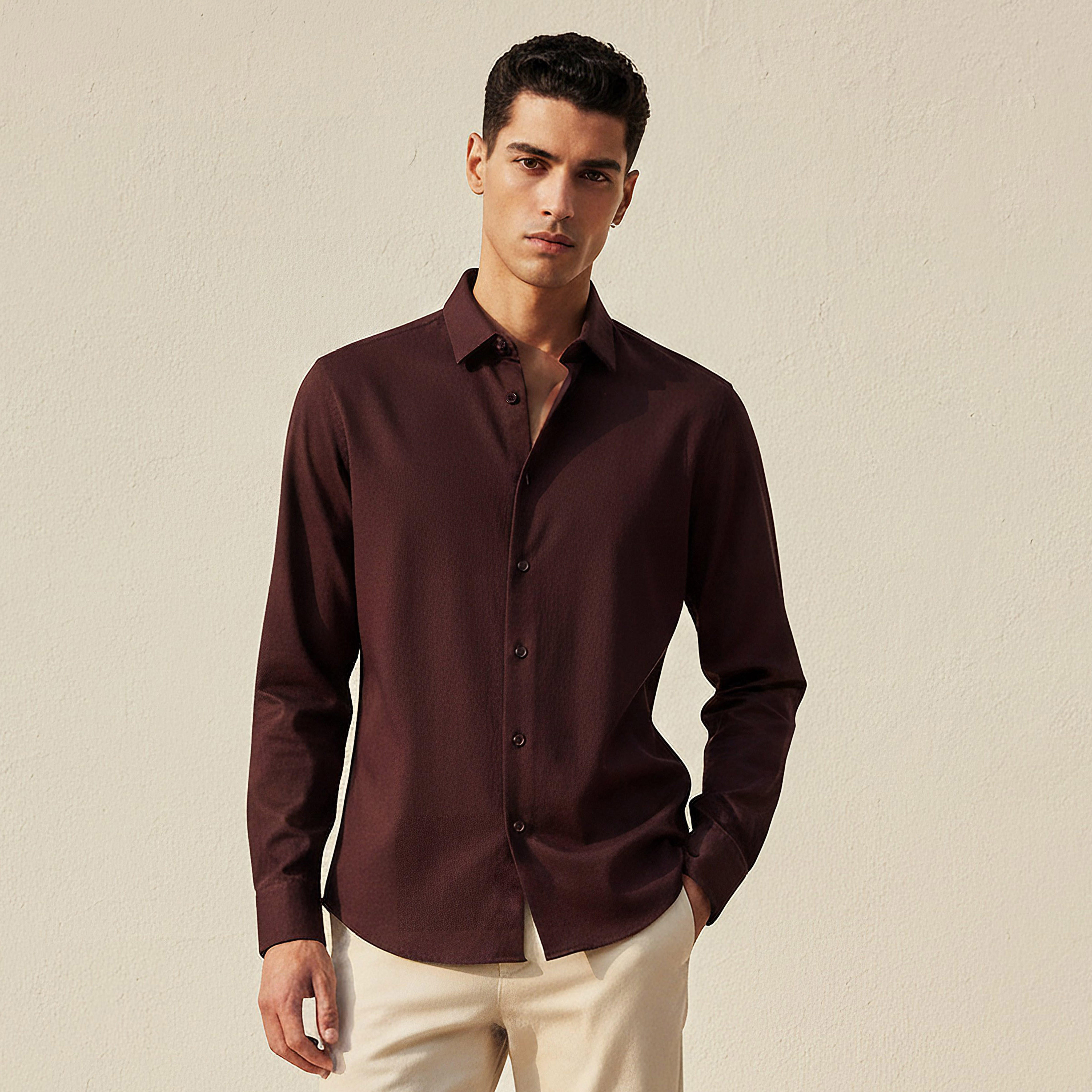 Men Regular Fit Collared Textured Long Sleeves Shirt-men-clothing-shirts-image-1
