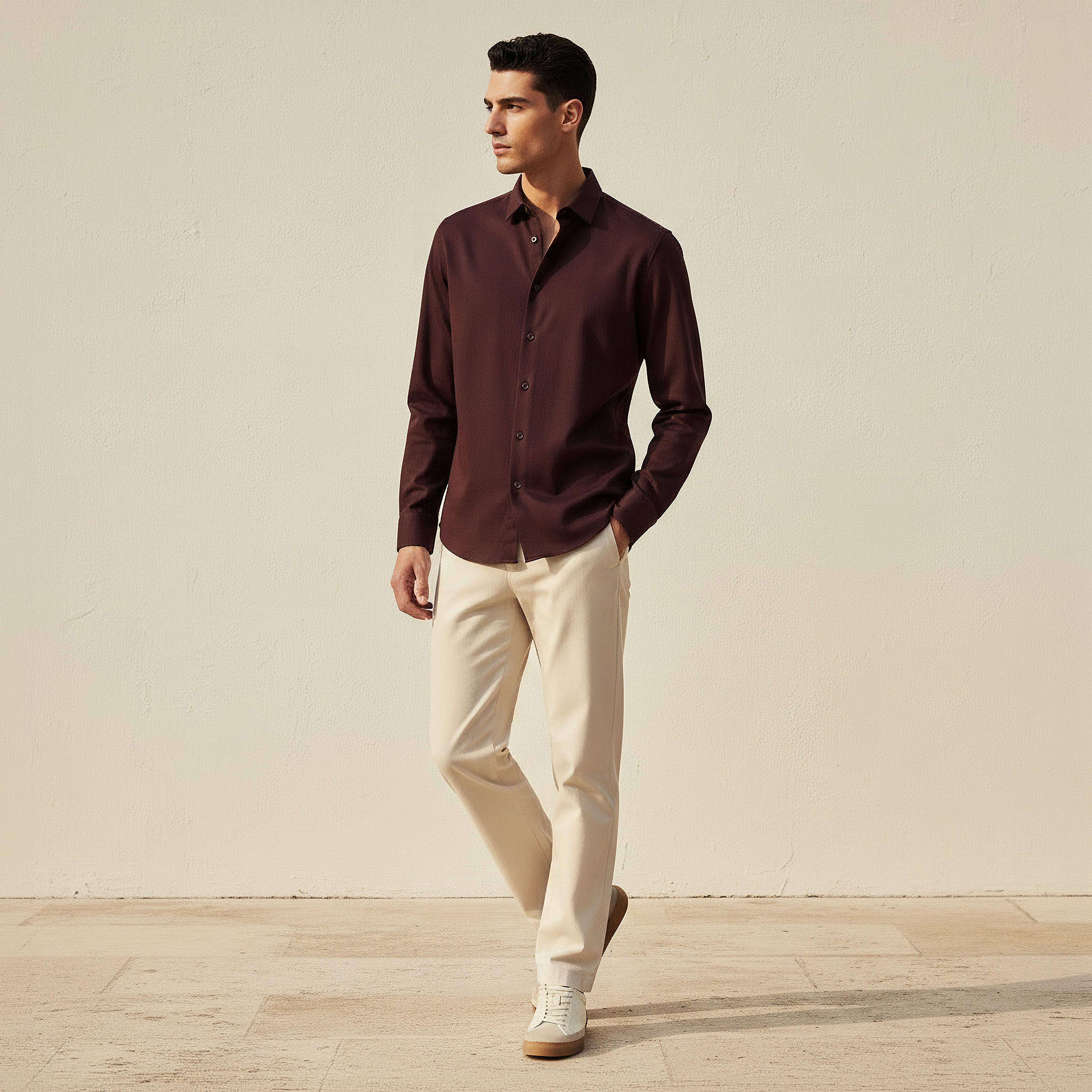 Men Regular Fit Collared Textured Long Sleeves Shirt-men-clothing-shirts-image-3