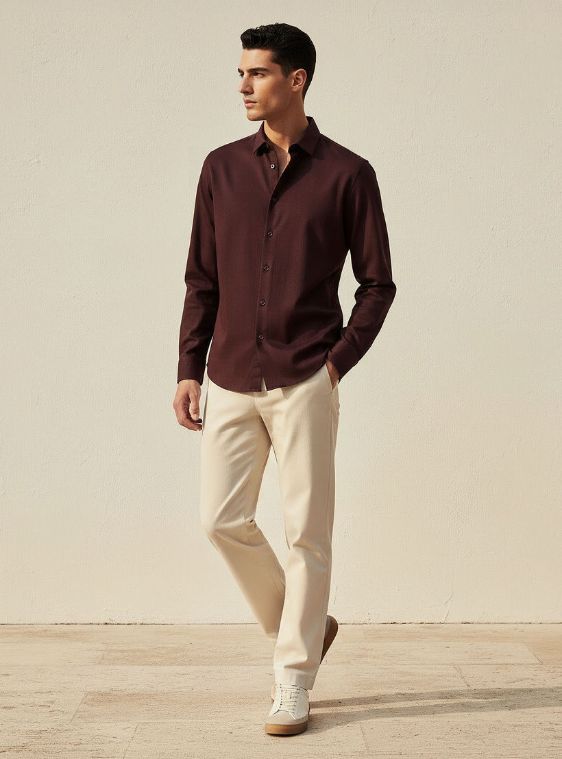 Men Regular Fit Collared Textured Long Sleeves Shirt-men-clothing-shirts-image-3