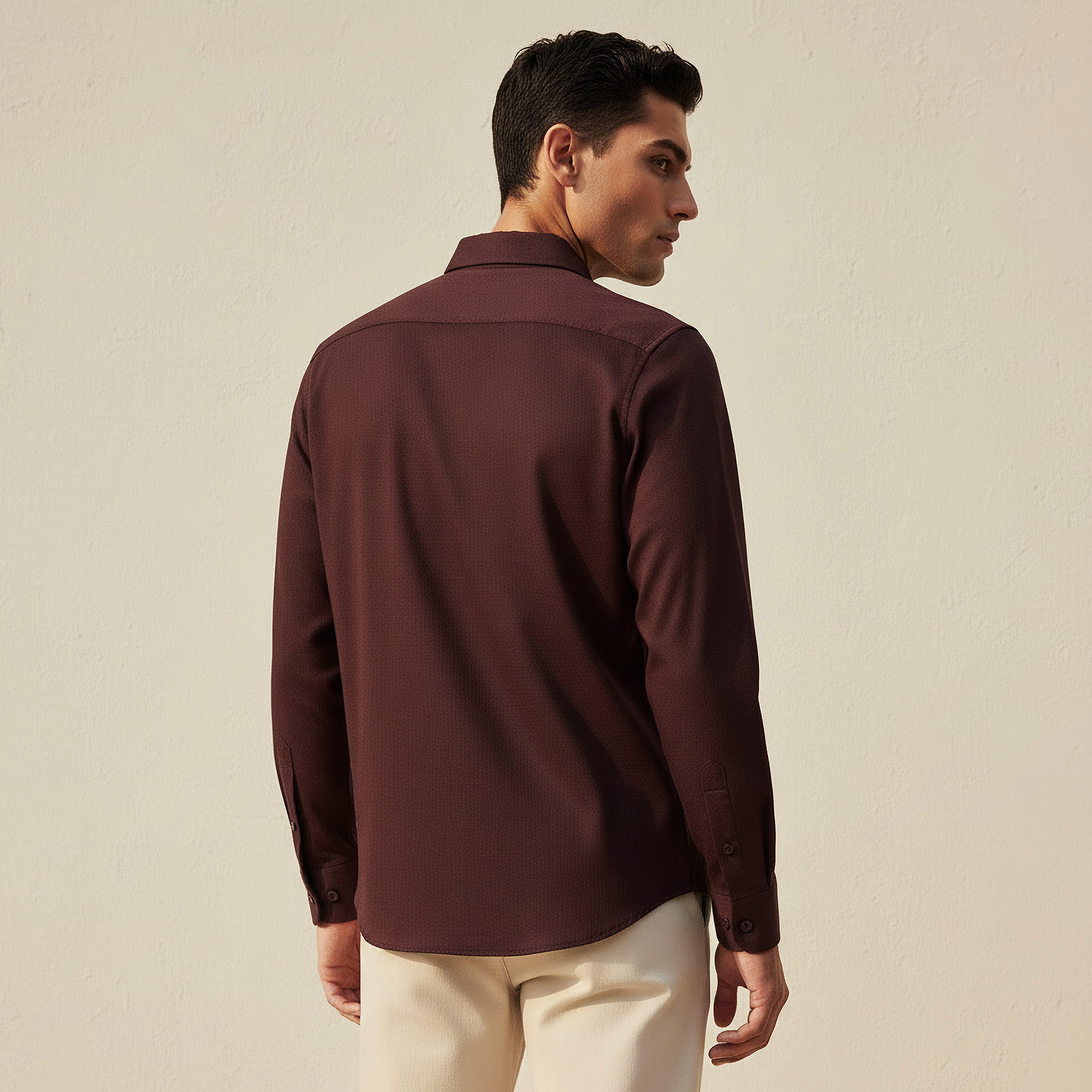Men Regular Fit Collared Textured Long Sleeves Shirt-men-clothing-shirts-image-4