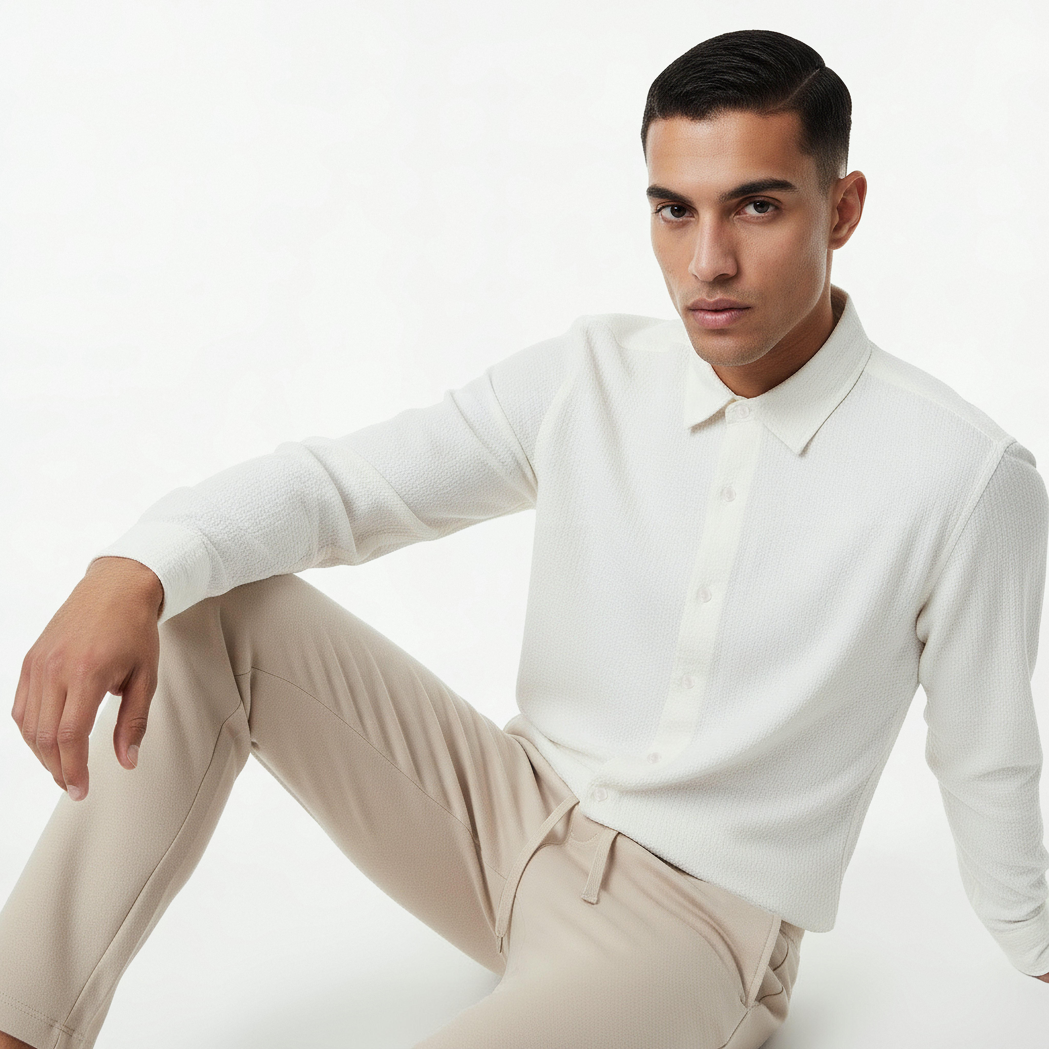 Men Regular Fit Collared Waffle Textured Long Sleeves Shirt-men-clothing-shirts-image-3