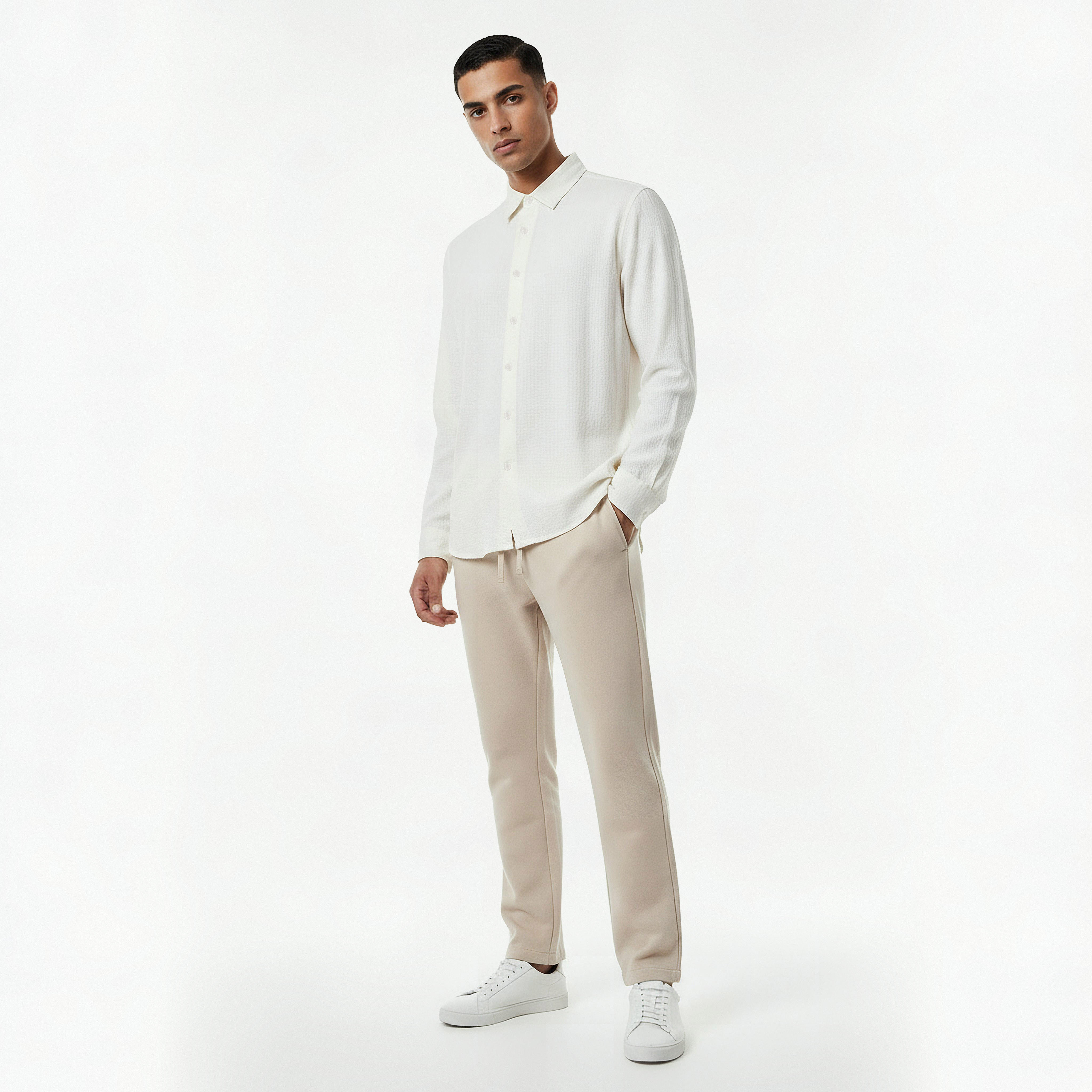 Men Regular Fit Collared Waffle Textured Long Sleeves Shirt-men-clothing-shirts-image-4