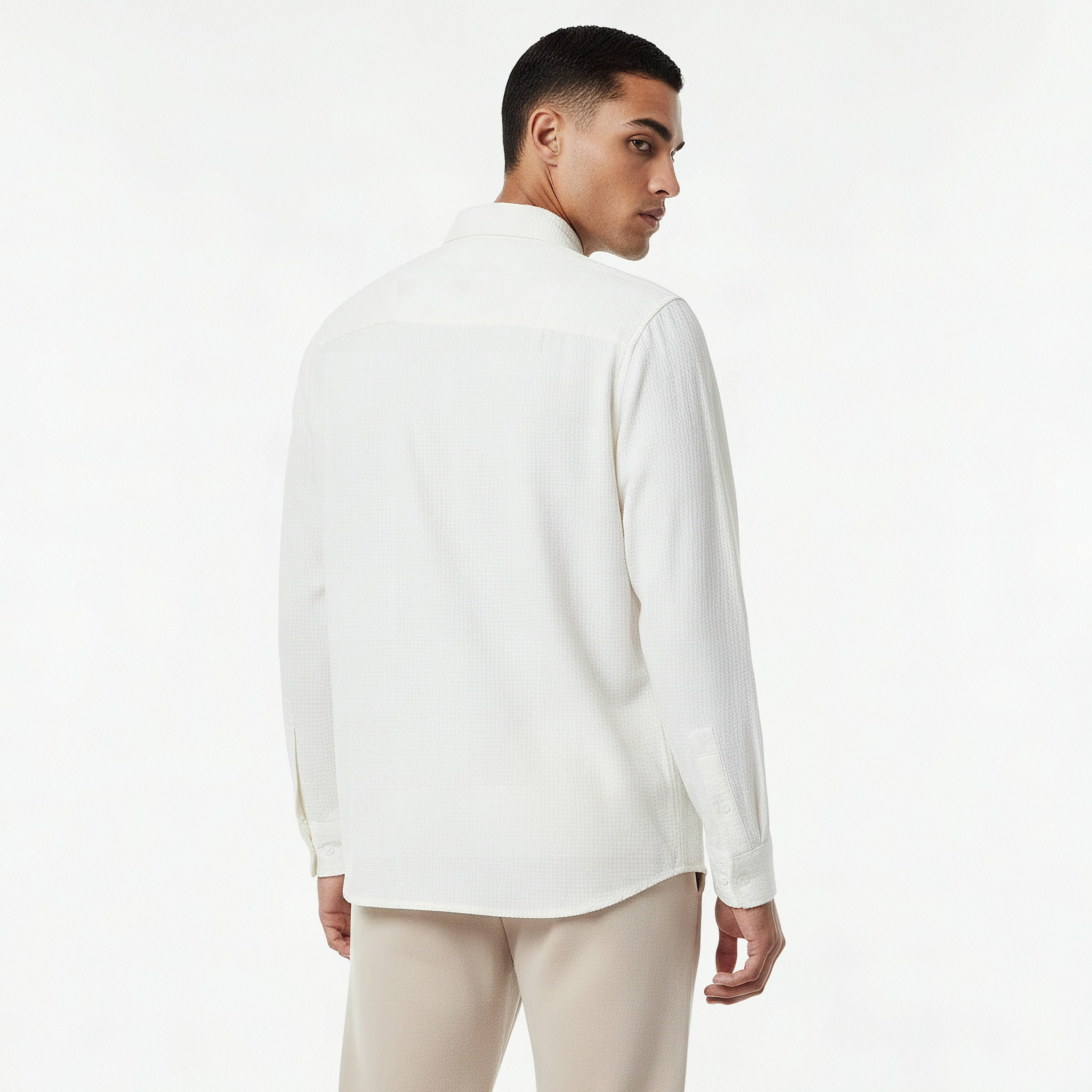 Men Regular Fit Collared Waffle Textured Long Sleeves Shirt-men-clothing-shirts-image-5