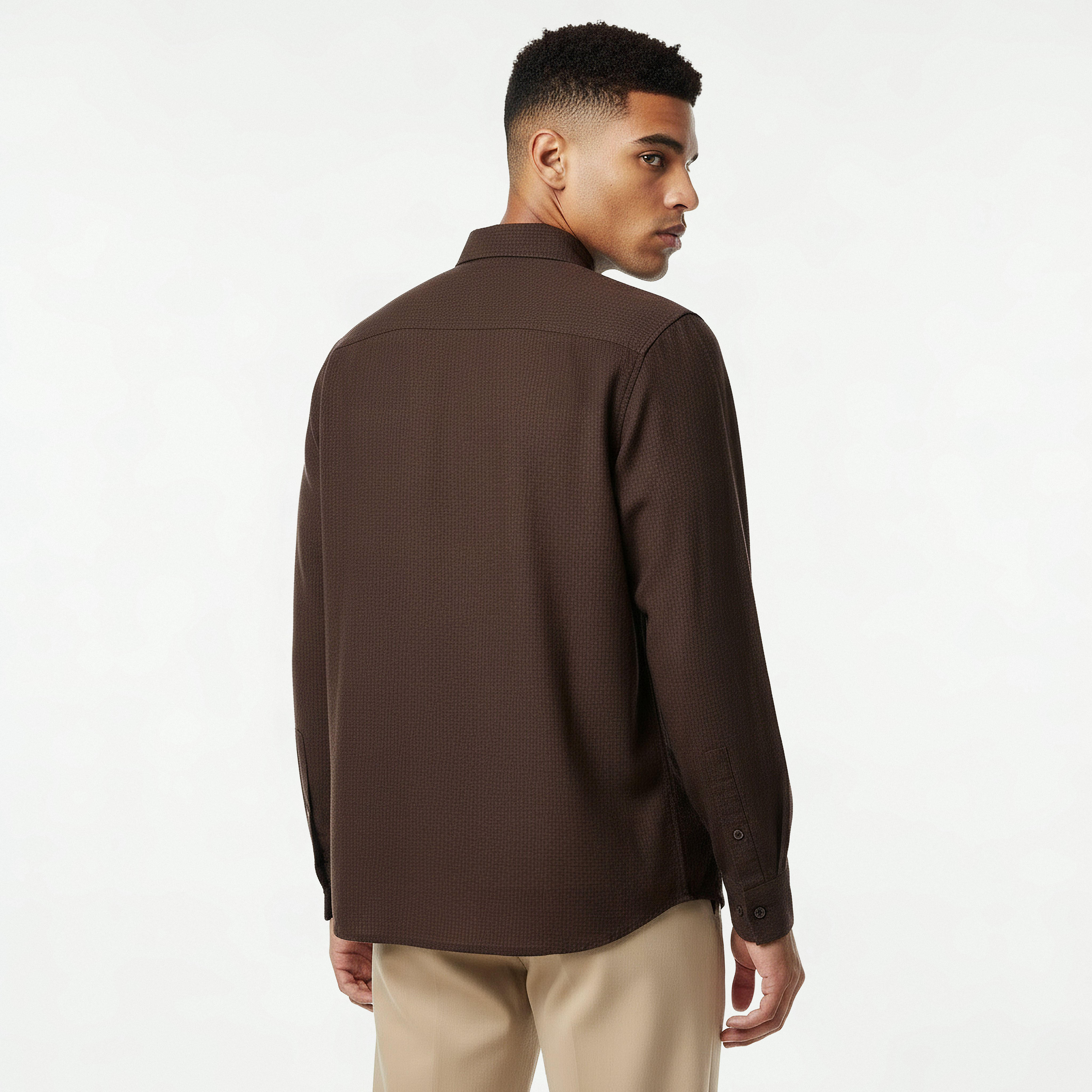 Men Regular Fit Collared Waffle Textured Long Sleeves Shirt-men-clothing-shirts-image-5