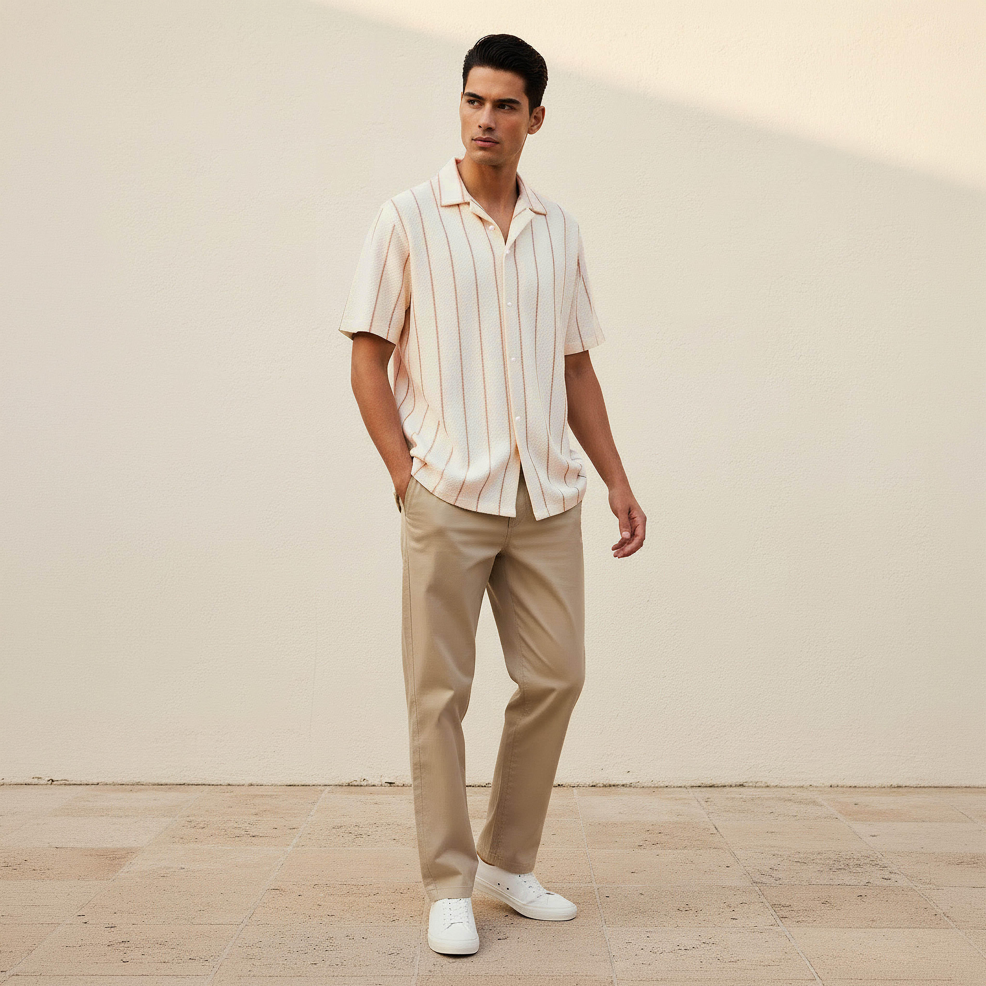 Men Regular Fit Camp Collar Striped Short Sleeve Shirt-men-clothing-shirts-image-3