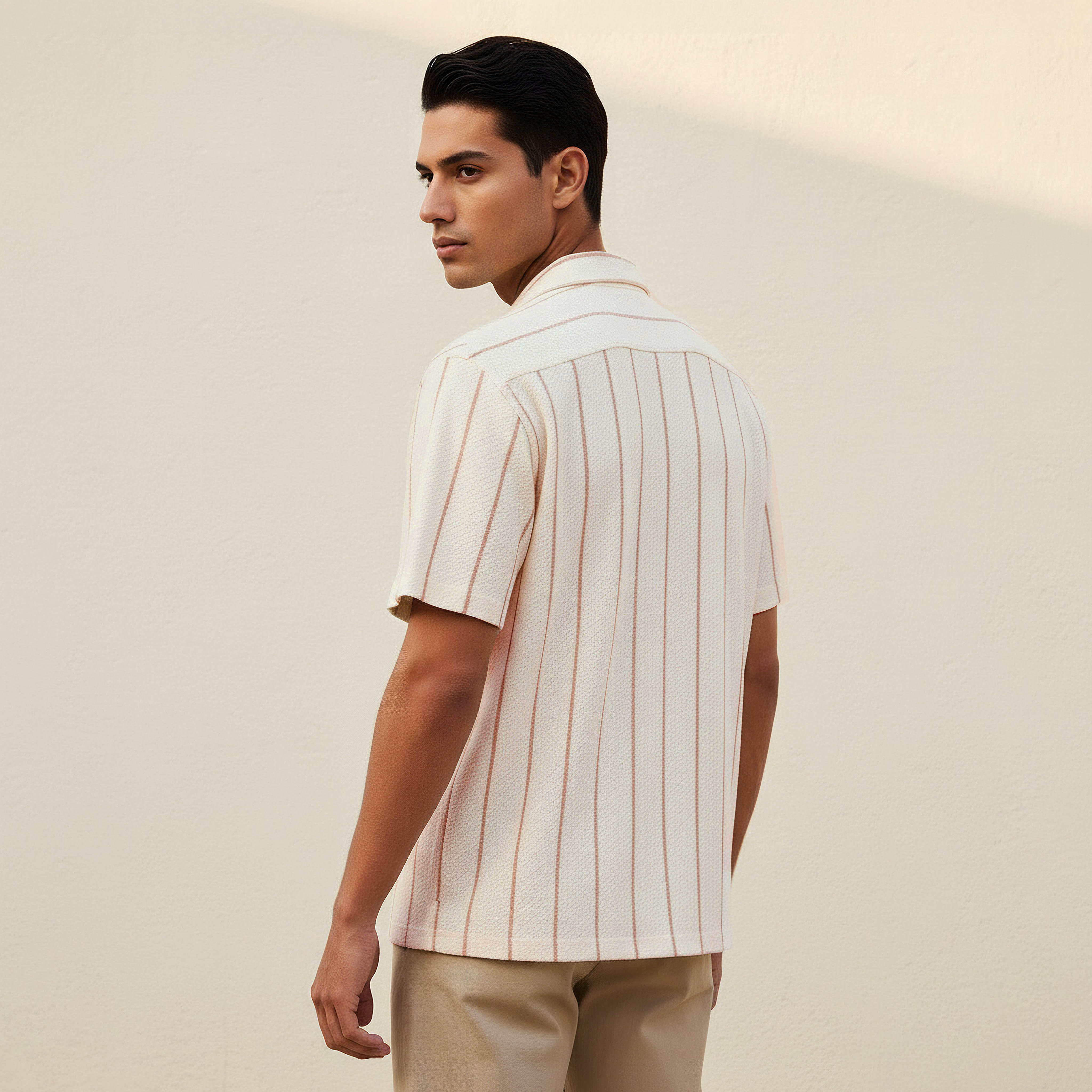 Men Regular Fit Camp Collar Striped Short Sleeve Shirt-men-clothing-shirts-image-4