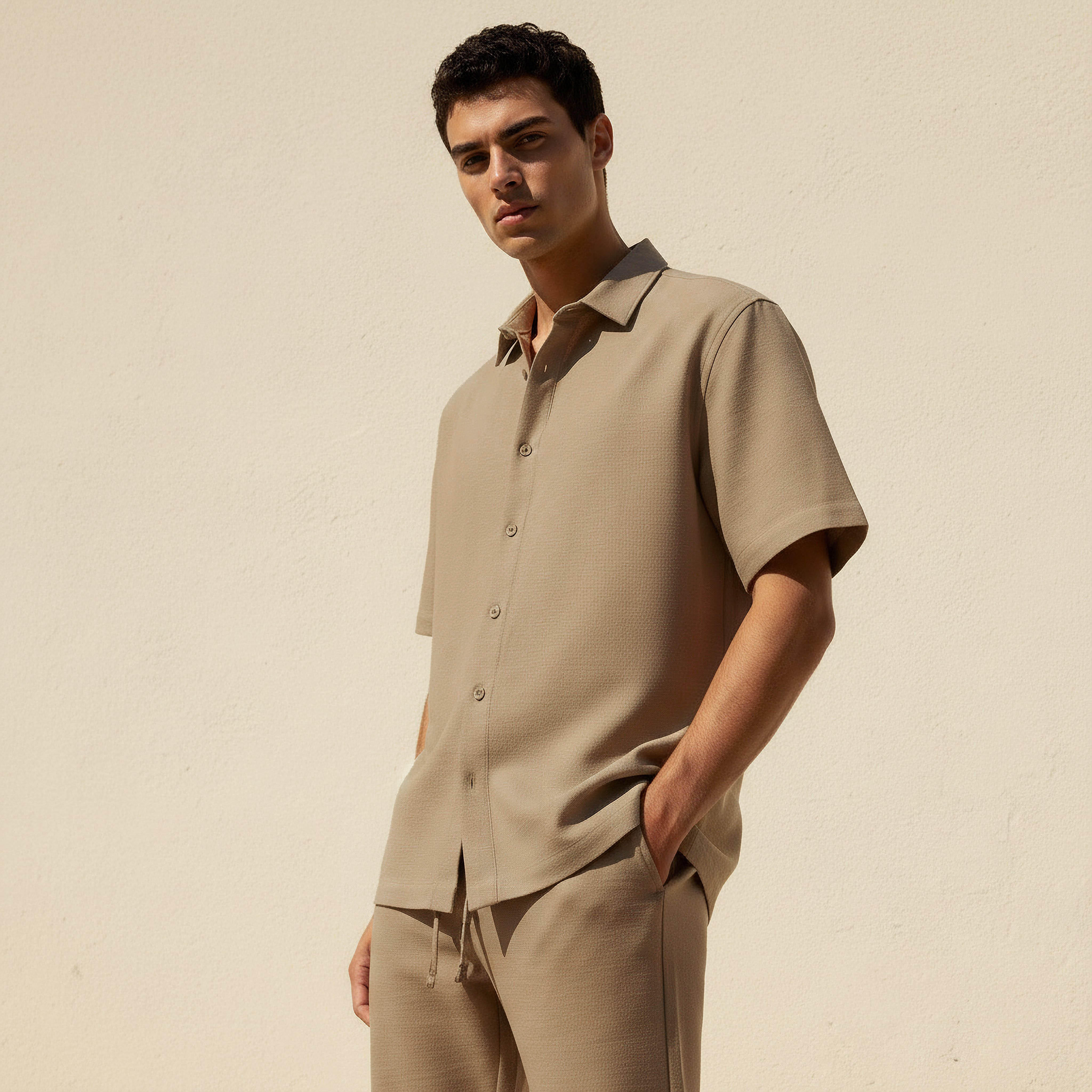 Men Regular Fit Collared Short Sleeve Shirt-men-clothing-shirts-image-1