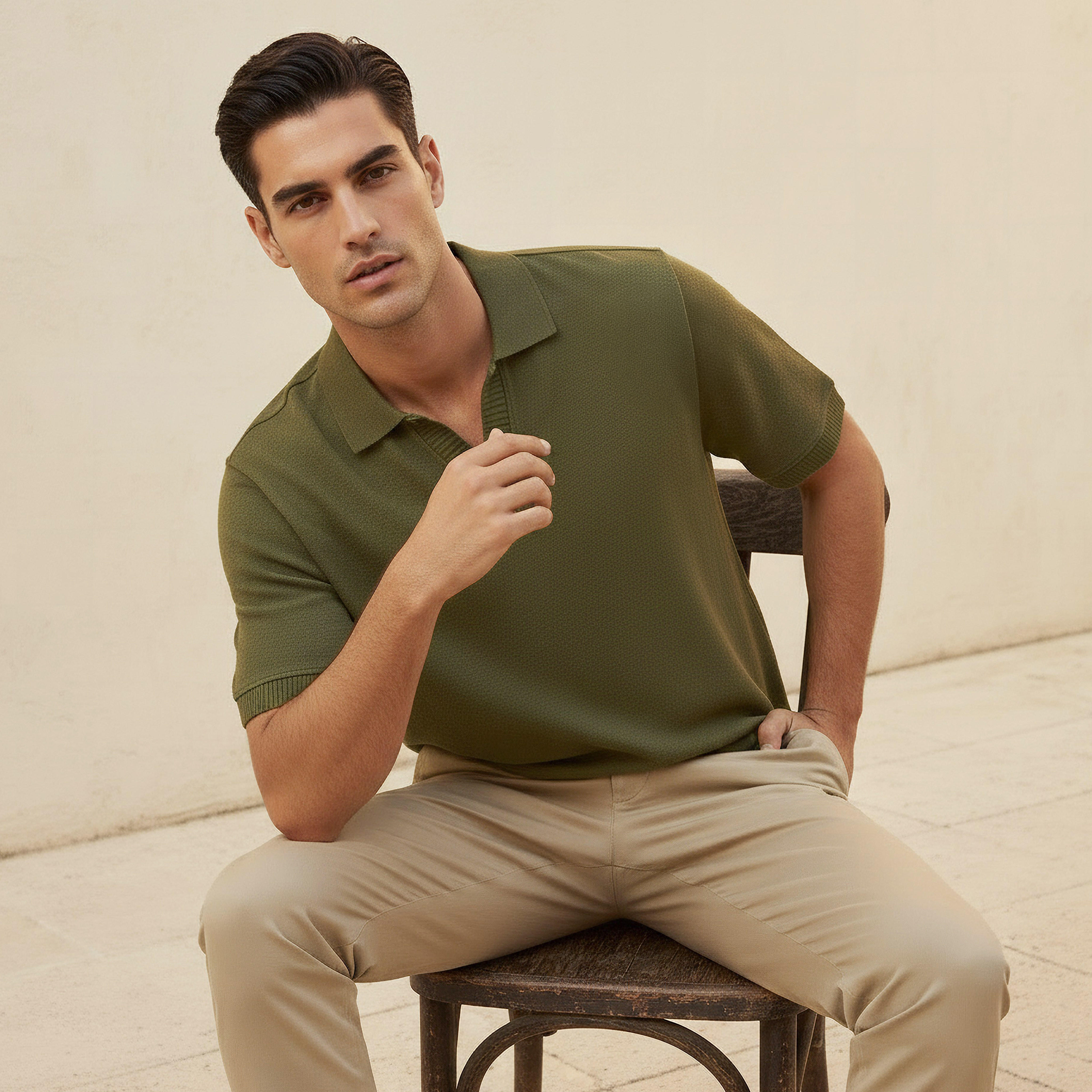 Men Short Sleeves Johnny Collar Jacquard Polo T-shirt-men-clothing-tshirtsandpolos-polos-image-1