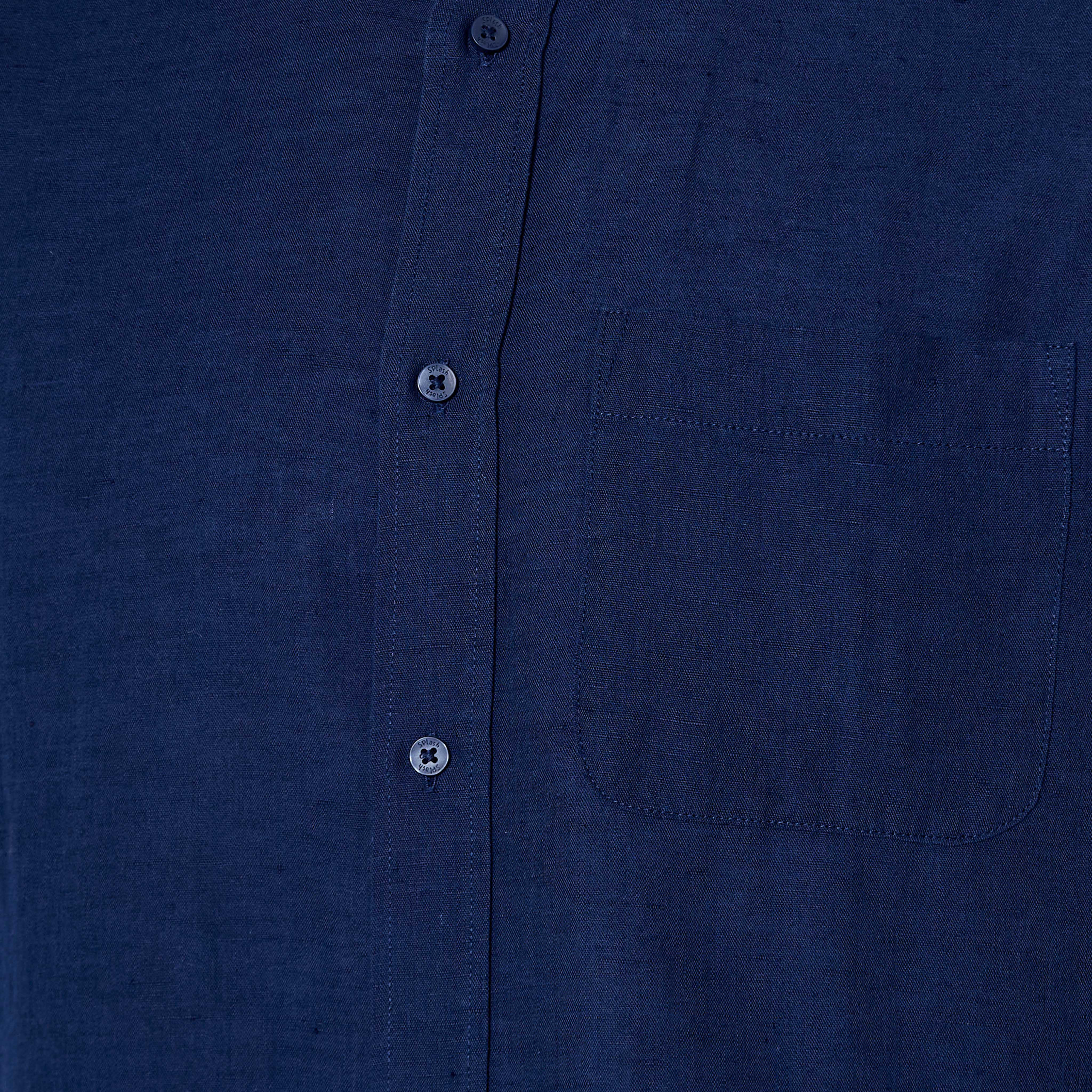 Men Regular Fit Collared Button-Down Long Sleeves Linen Blend Shirt-men-clothing-shirts-image-2