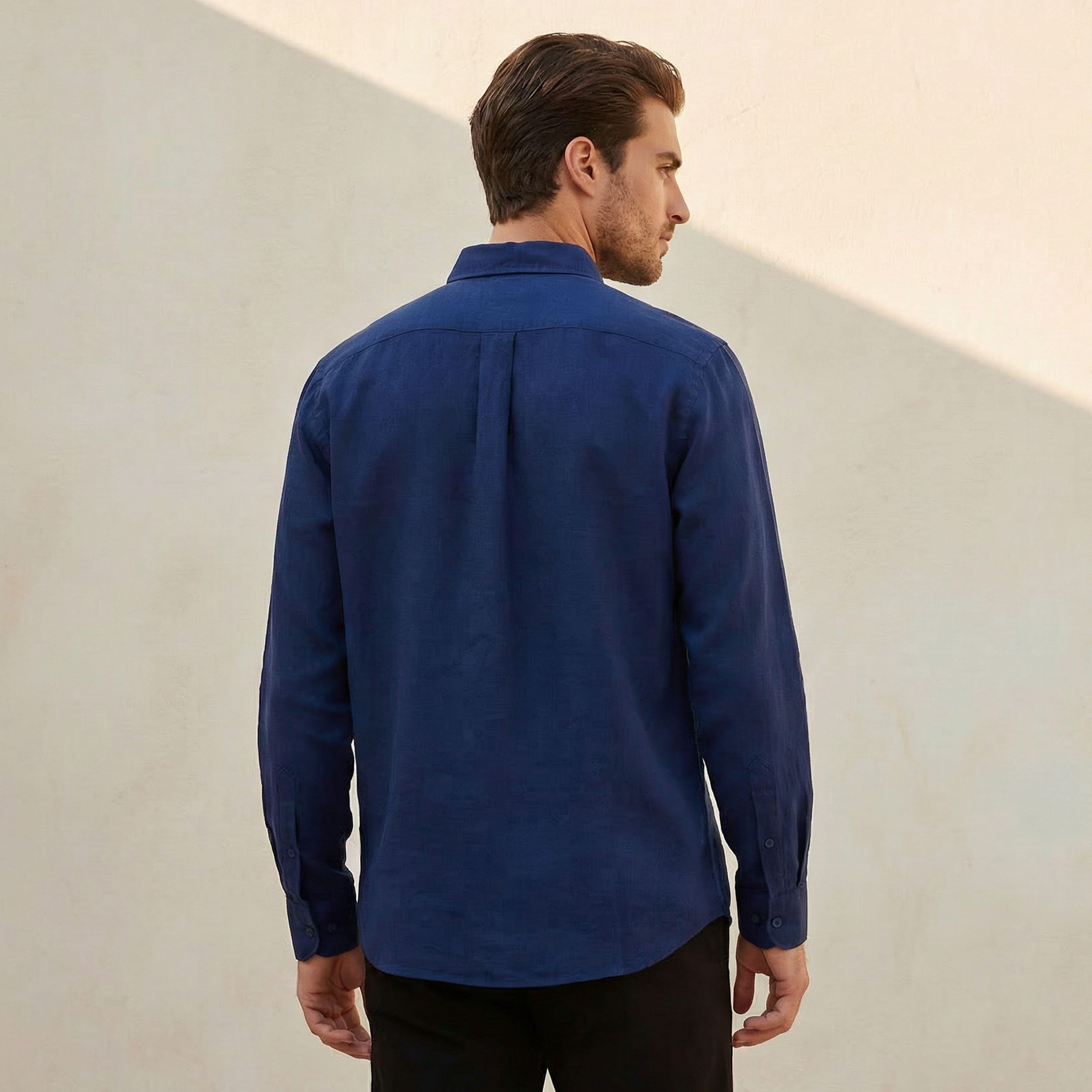 Men Regular Fit Collared Button-Down Long Sleeves Linen Blend Shirt-men-clothing-shirts-image-4