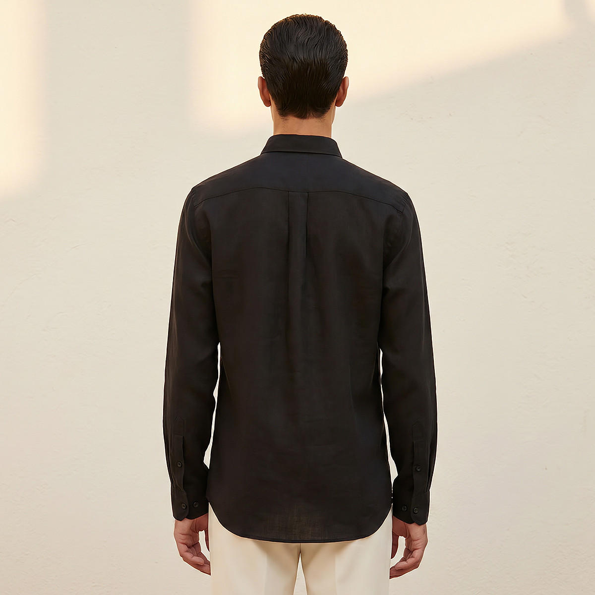 Men Regular Fit Collared Button-Down Long Sleeves Linen Blend Shirt-men-clothing-shirts-image-4