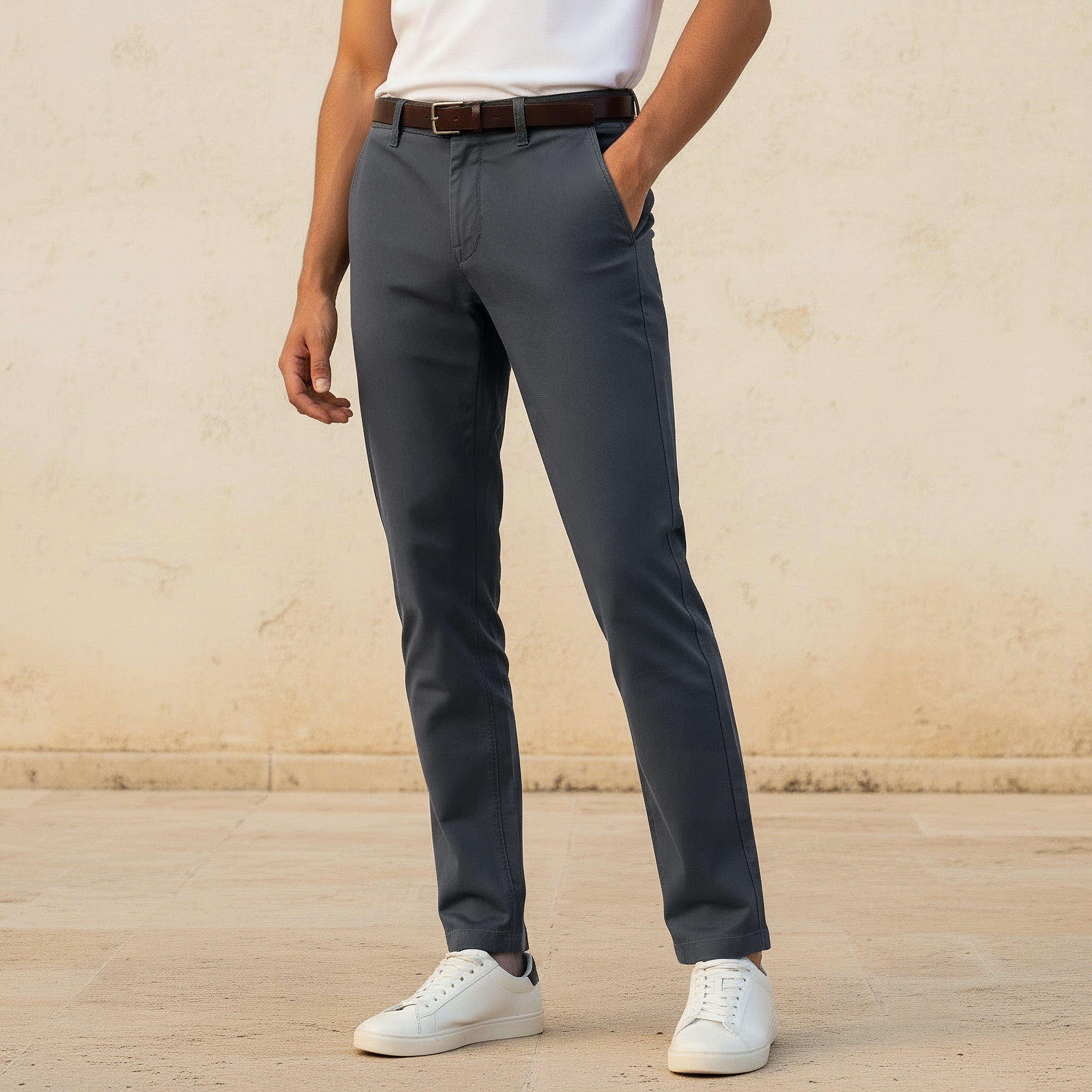 بنطلون تشينو بحزام وقصة سليم للرجال-men-clothing-bottoms-trousersandchinos-chinos-image-1