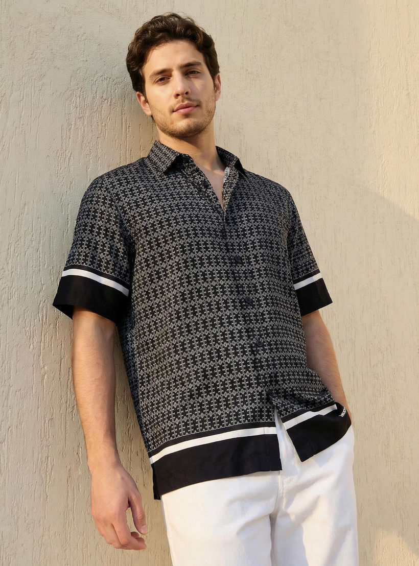 Emperor Men Regular Fit Collared Printed Short Sleeve Shirt-men-clothing-shirts-image-1