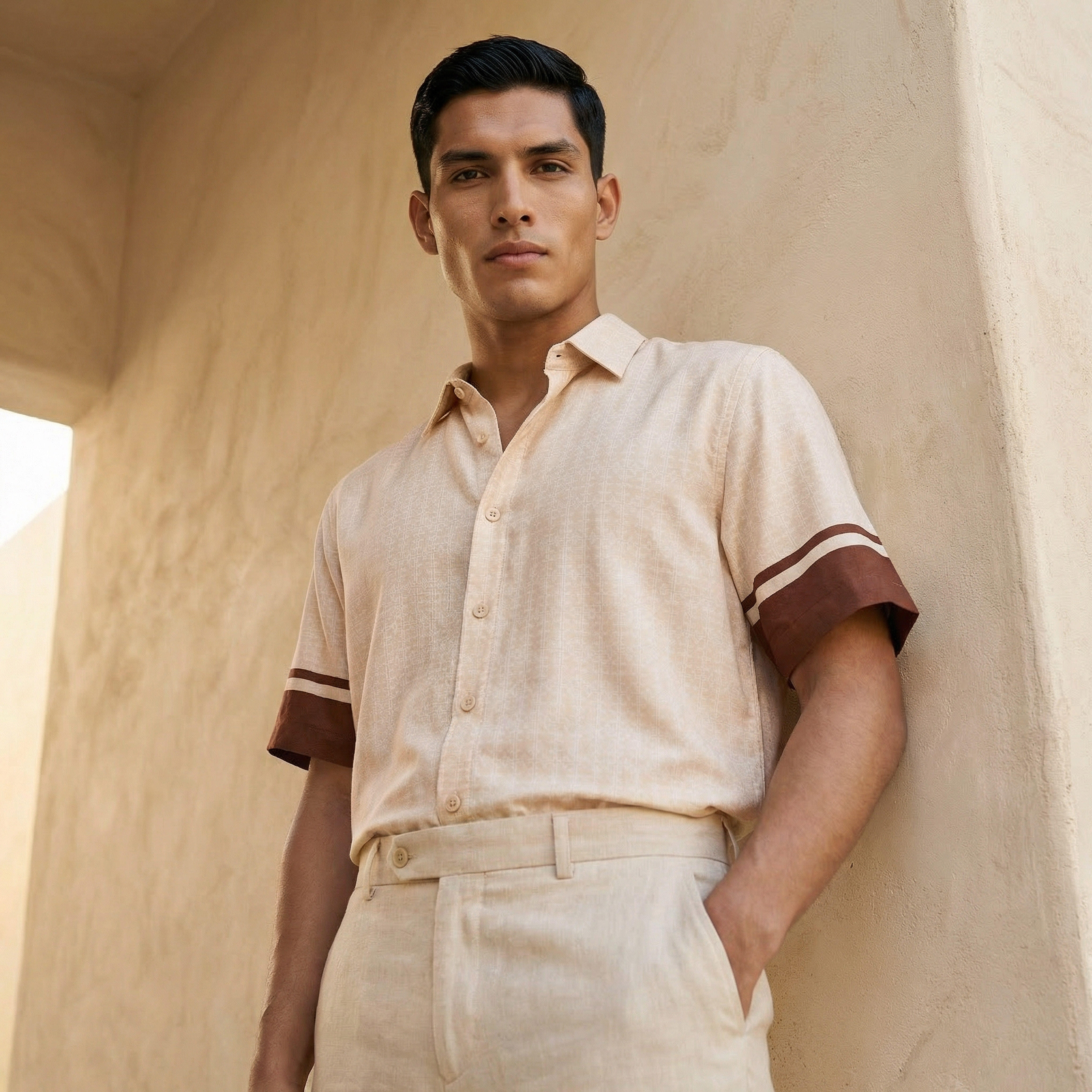 قميص بطبعات وأكمام قصيرة وياقة وقصة عادية للرجال من إمبيرور-men-clothing-shirts-image-4