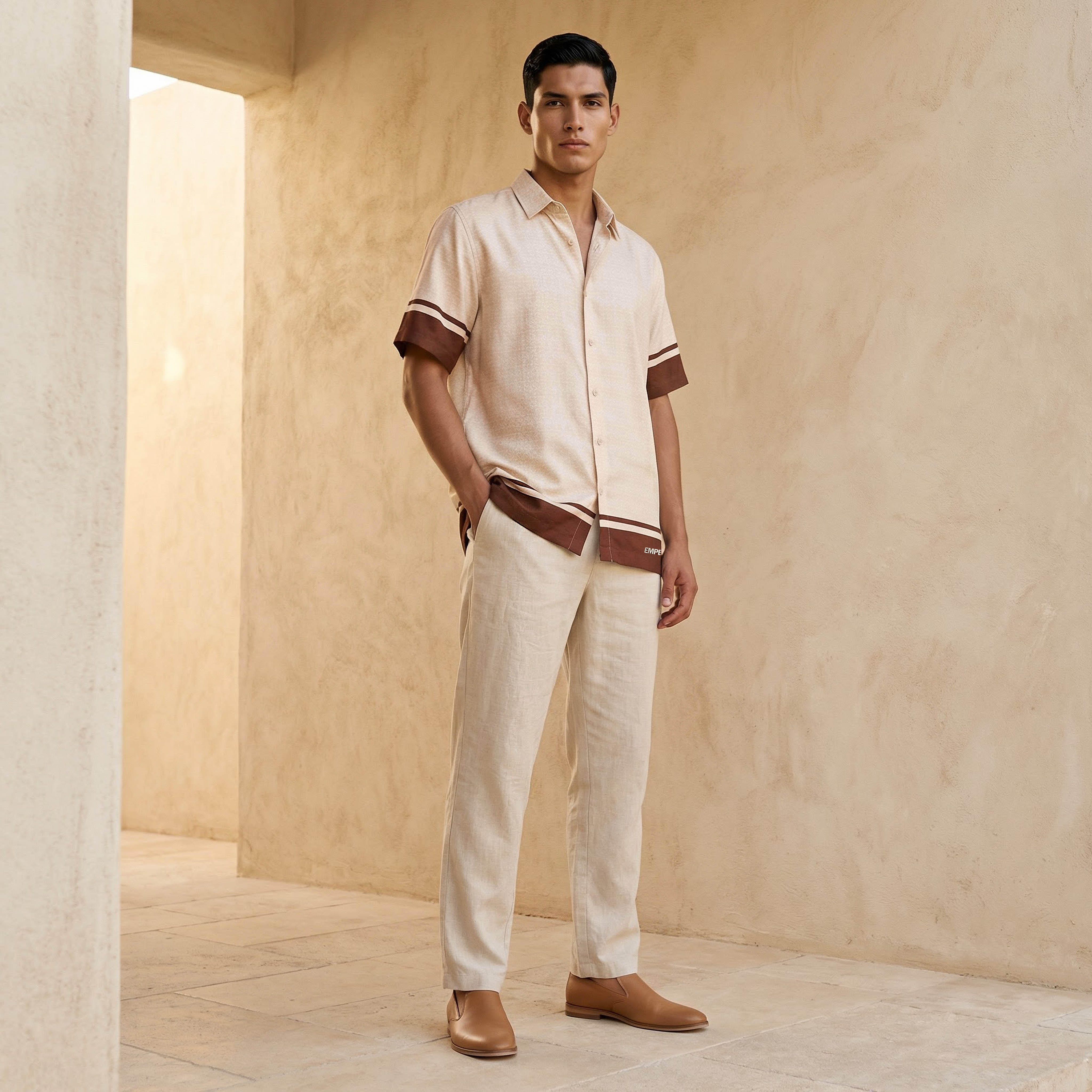 قميص بطبعات وأكمام قصيرة وياقة وقصة عادية للرجال من إمبيرور-men-clothing-shirts-image-2