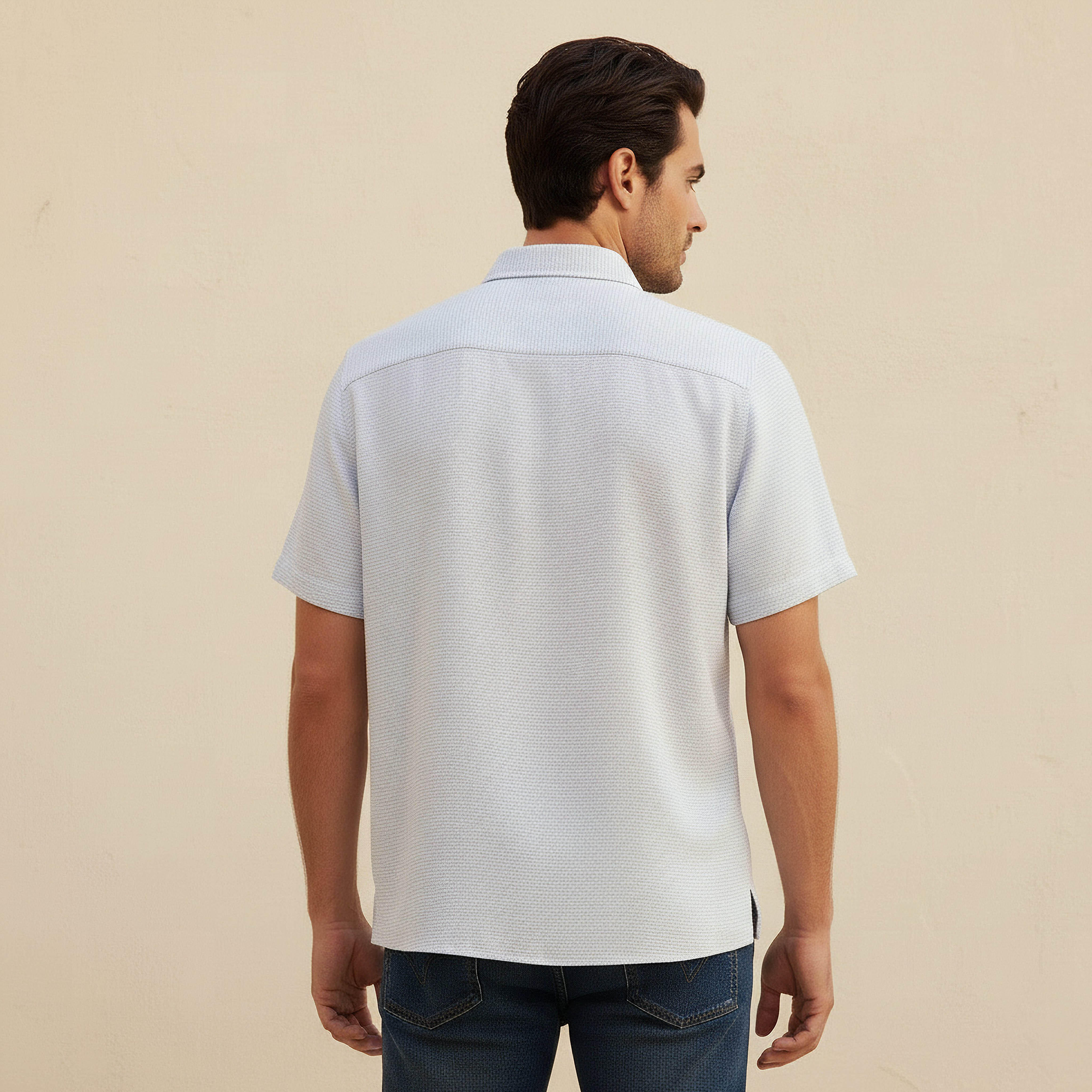 Men Regular Fit Collared Textured Short Sleeve Shirt-men-clothing-shirts-image-4