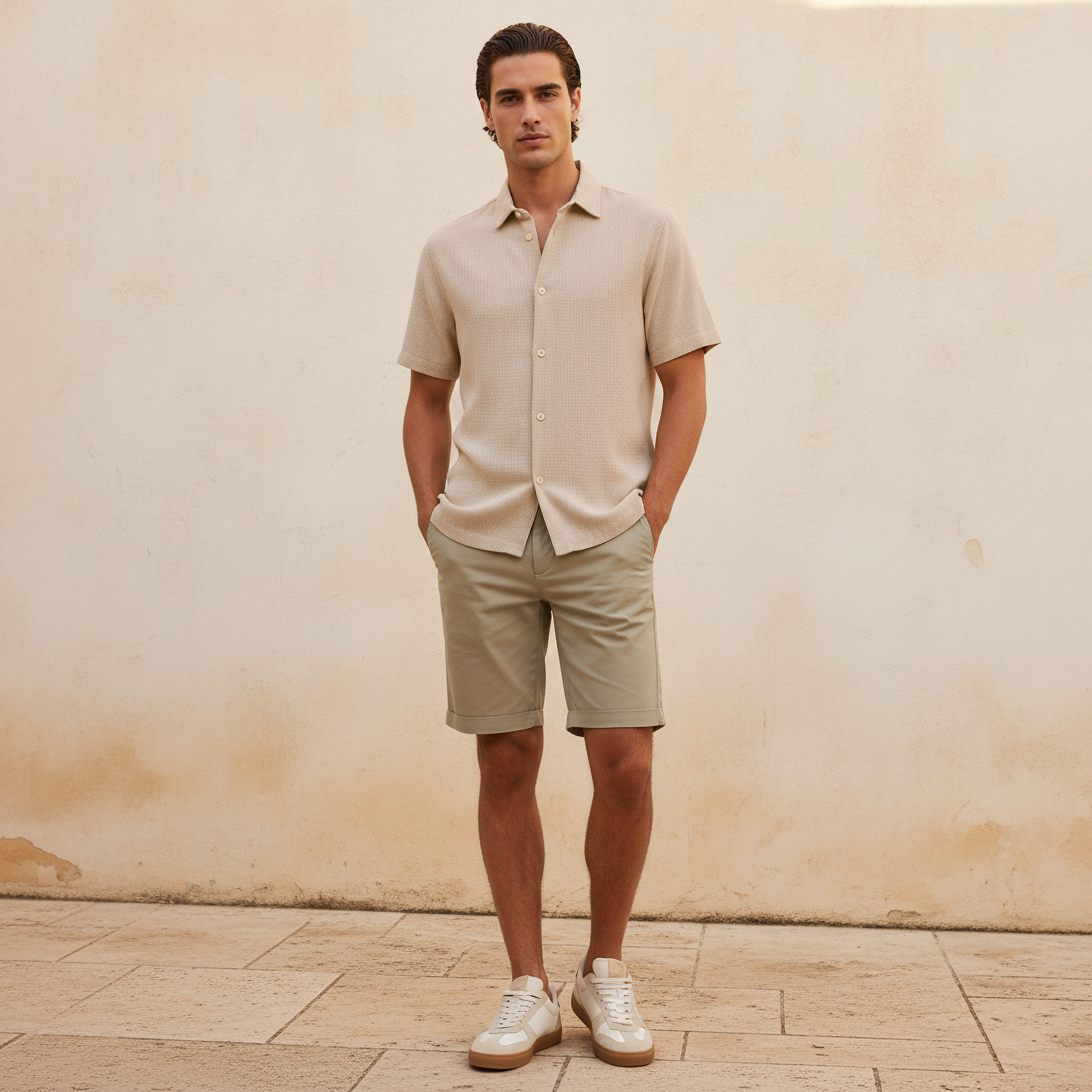 Men Regular Fit Collared Textured Short Sleeve Shirt-men-clothing-shirts-image-8