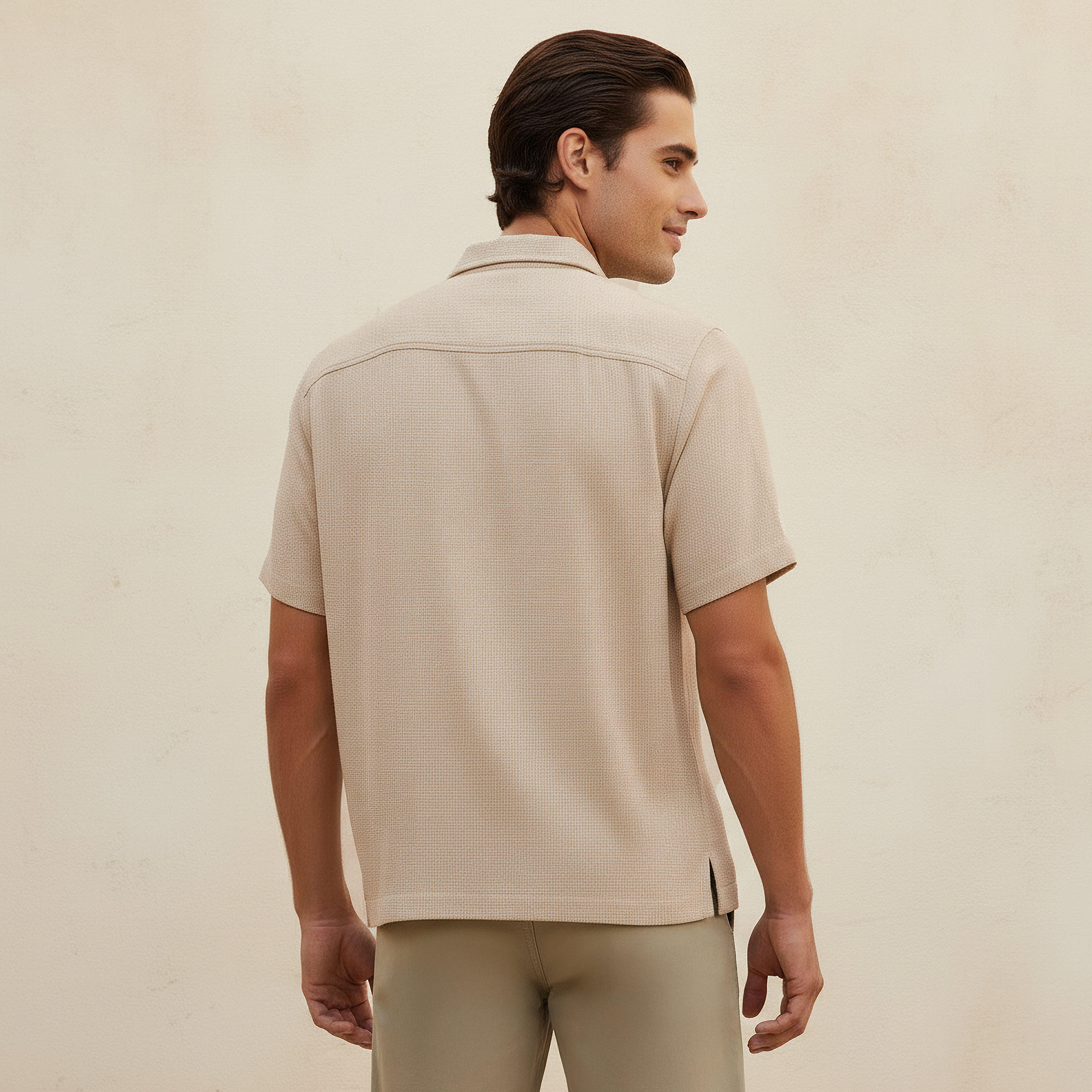 Men Regular Fit Collared Textured Short Sleeve Shirt-men-clothing-shirts-image-9