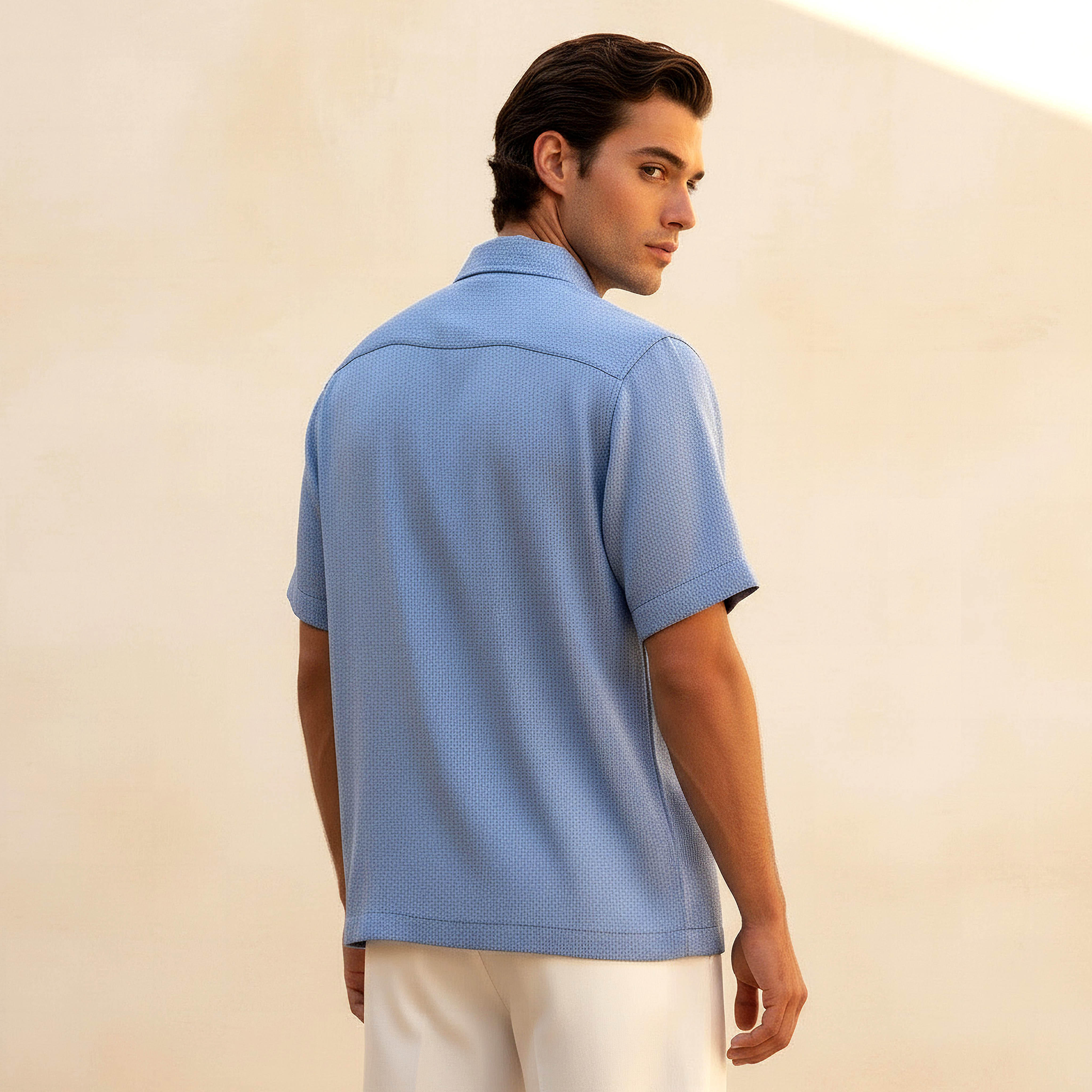 Men Regular Fit Collared Textured Short Sleeve Shirt-men-clothing-shirts-image-13