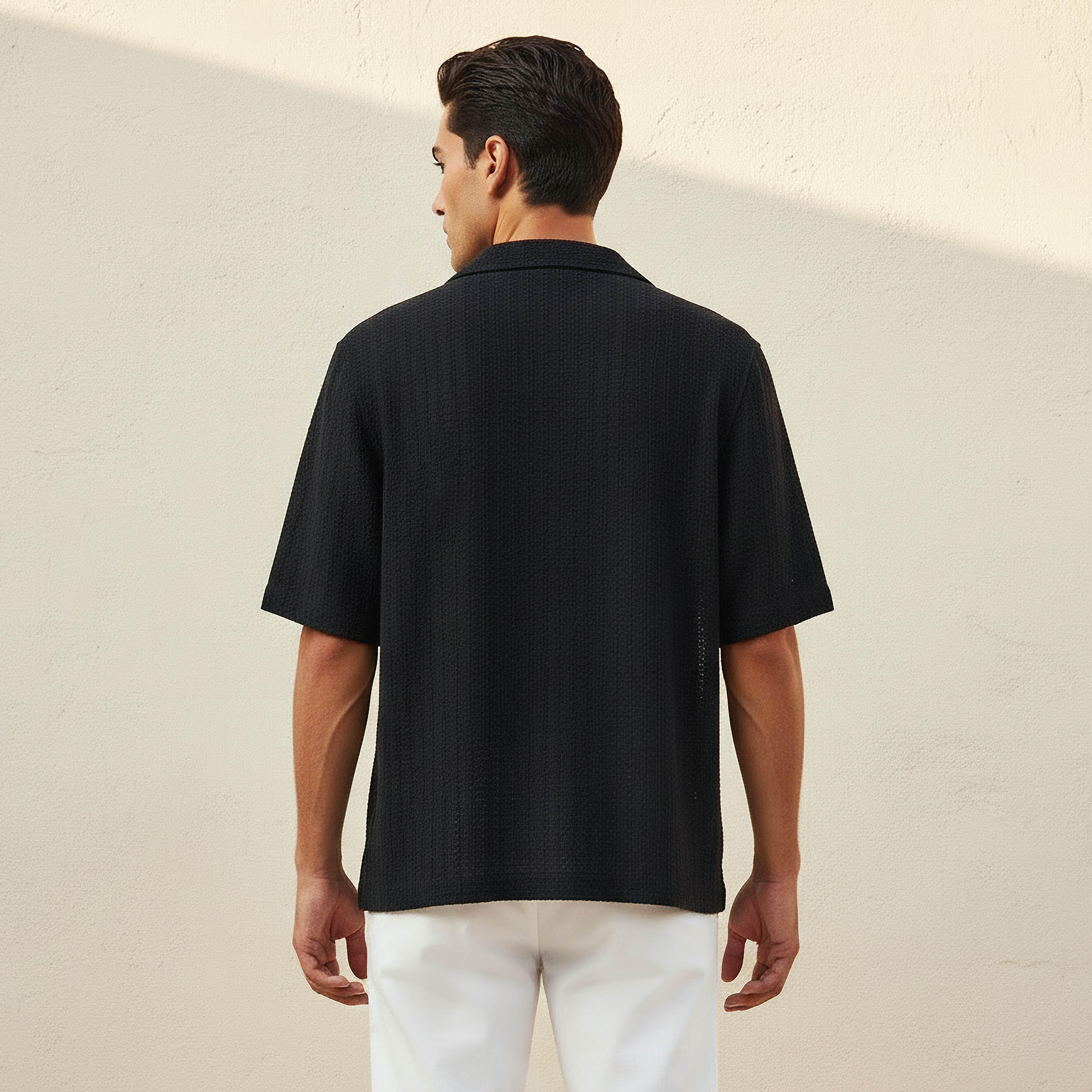 Men Regular Fit Camp Collar Textured Short Sleeves Shirt-men-clothing-shirts-image-4