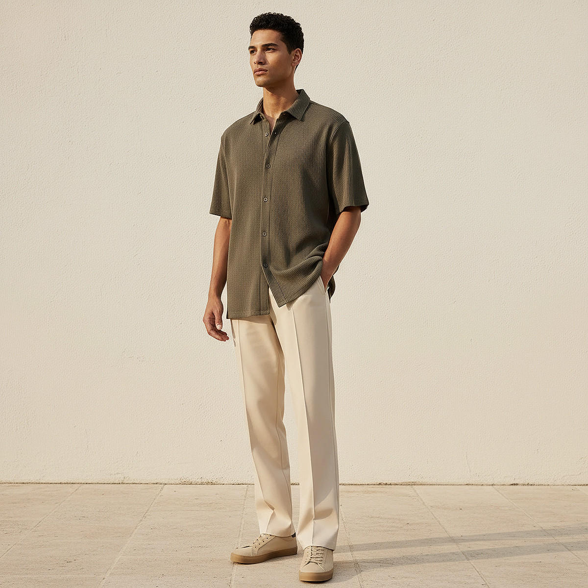 Men Regular Fit Collared Textured Short Sleeves Shirt-men-clothing-shirts-image-16