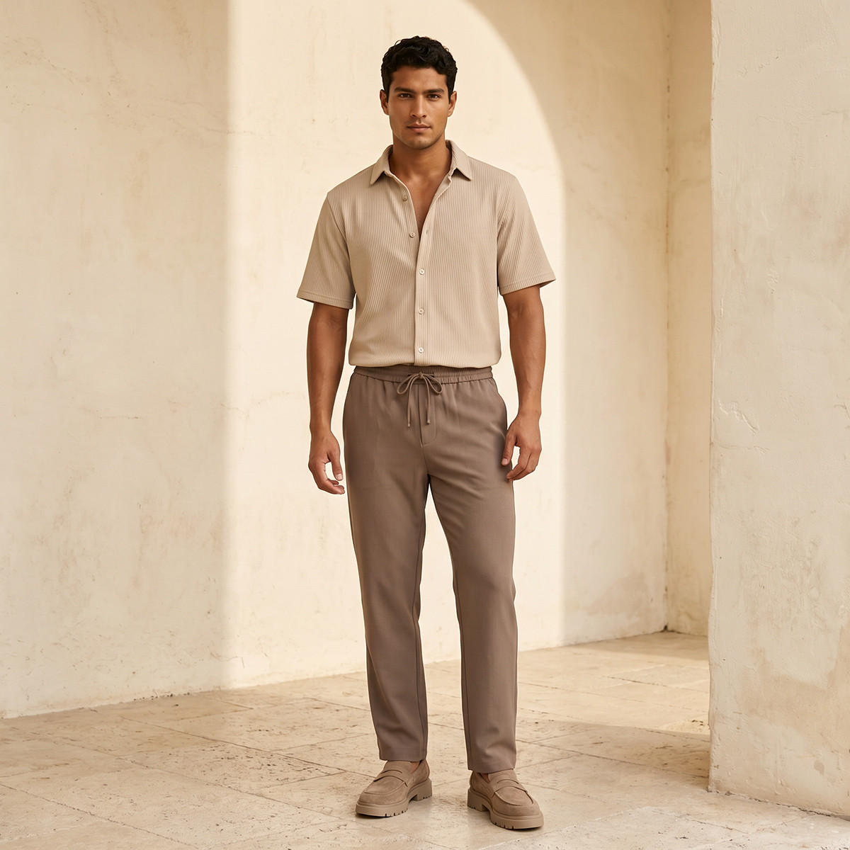 Men Regular Fit Collared Textured Short Sleeves Shirt-men-clothing-shirts-image-8