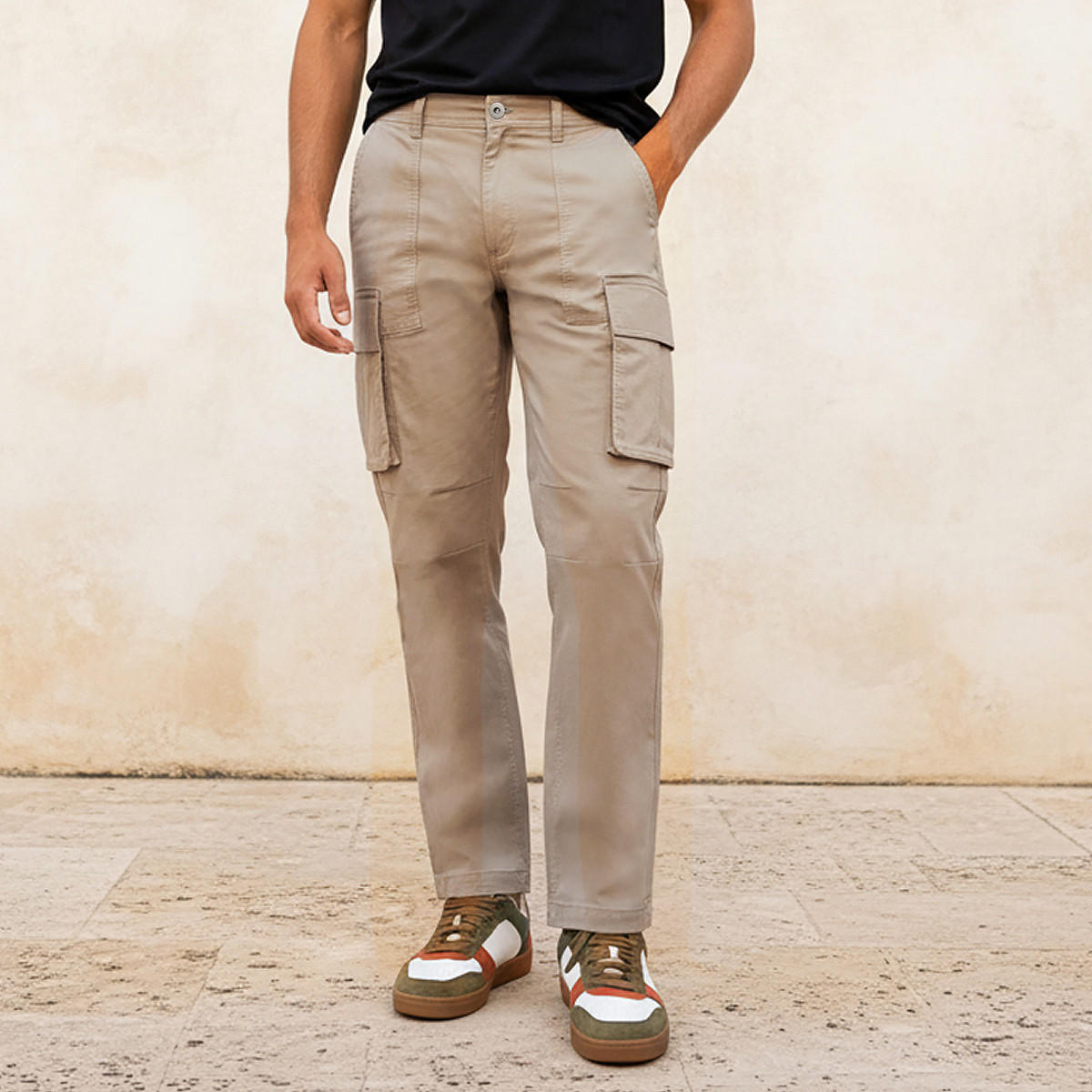 Men Regular Fit Twill Cargo Trousers-men-clothing-bottoms-trousersandchinos-trousers-image-1