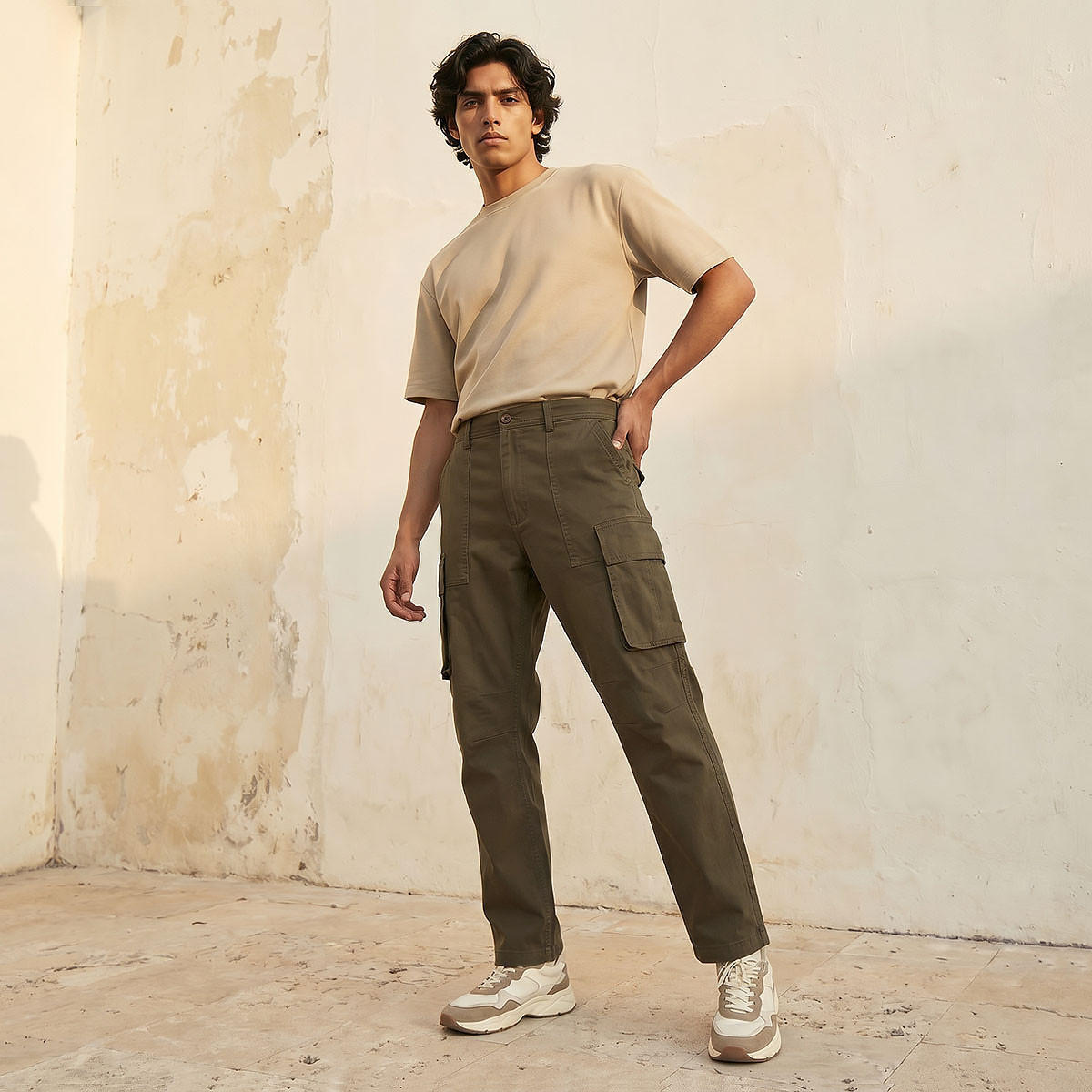 Men Regular Fit Twill Cargo Trousers-men-clothing-bottoms-trousersandchinos-trousers-image-3
