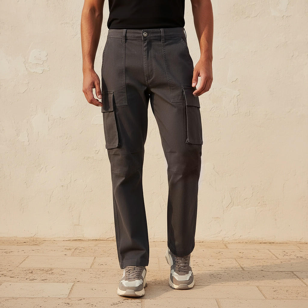 Men Regular Fit Twill Cargo Trousers-men-clothing-bottoms-trousersandchinos-trousers-image-1