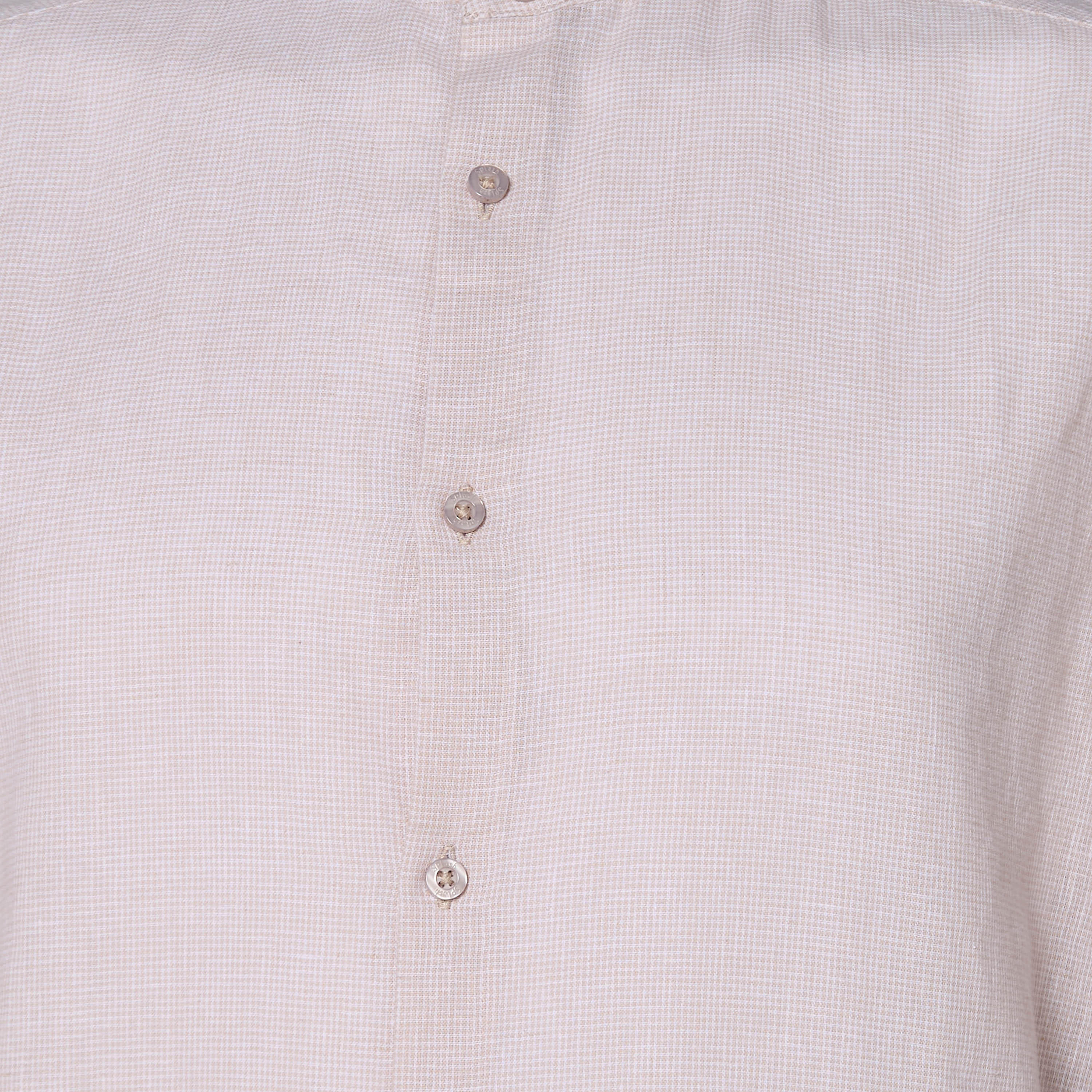 Men Regular Fit Mandarin Neck Houndstooth Long Sleeves Linen Blend Shirt-men-clothing-shirts-image-2