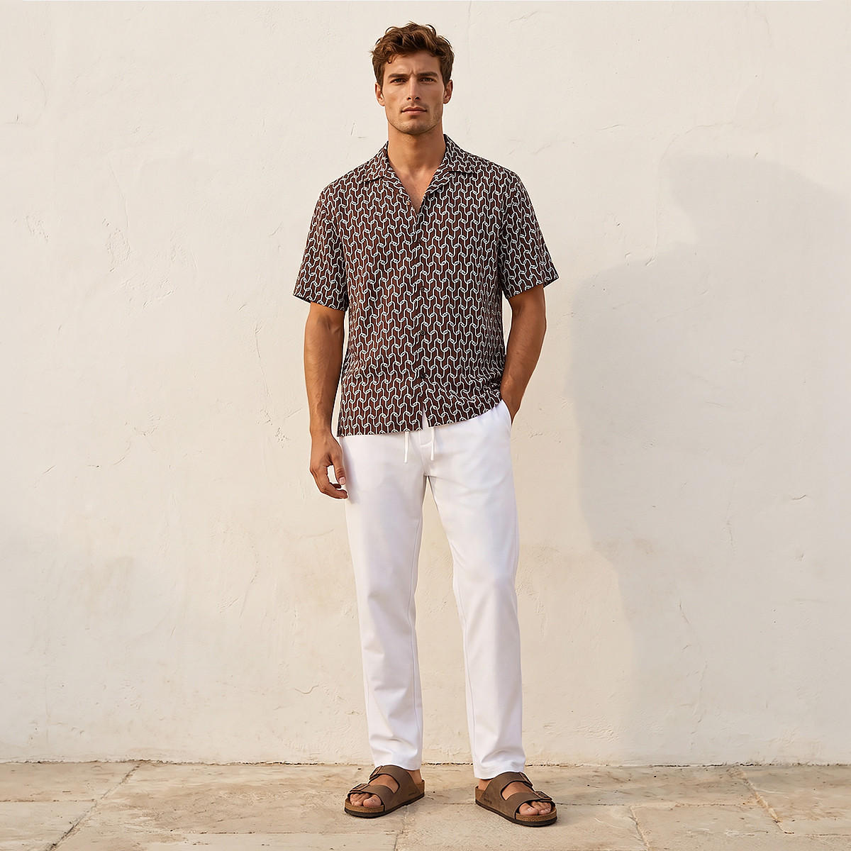 قميص بقصة عادية وياقة كامب وأكمام قصيرة وطبعات للرجال-men-clothing-shirts-image-3