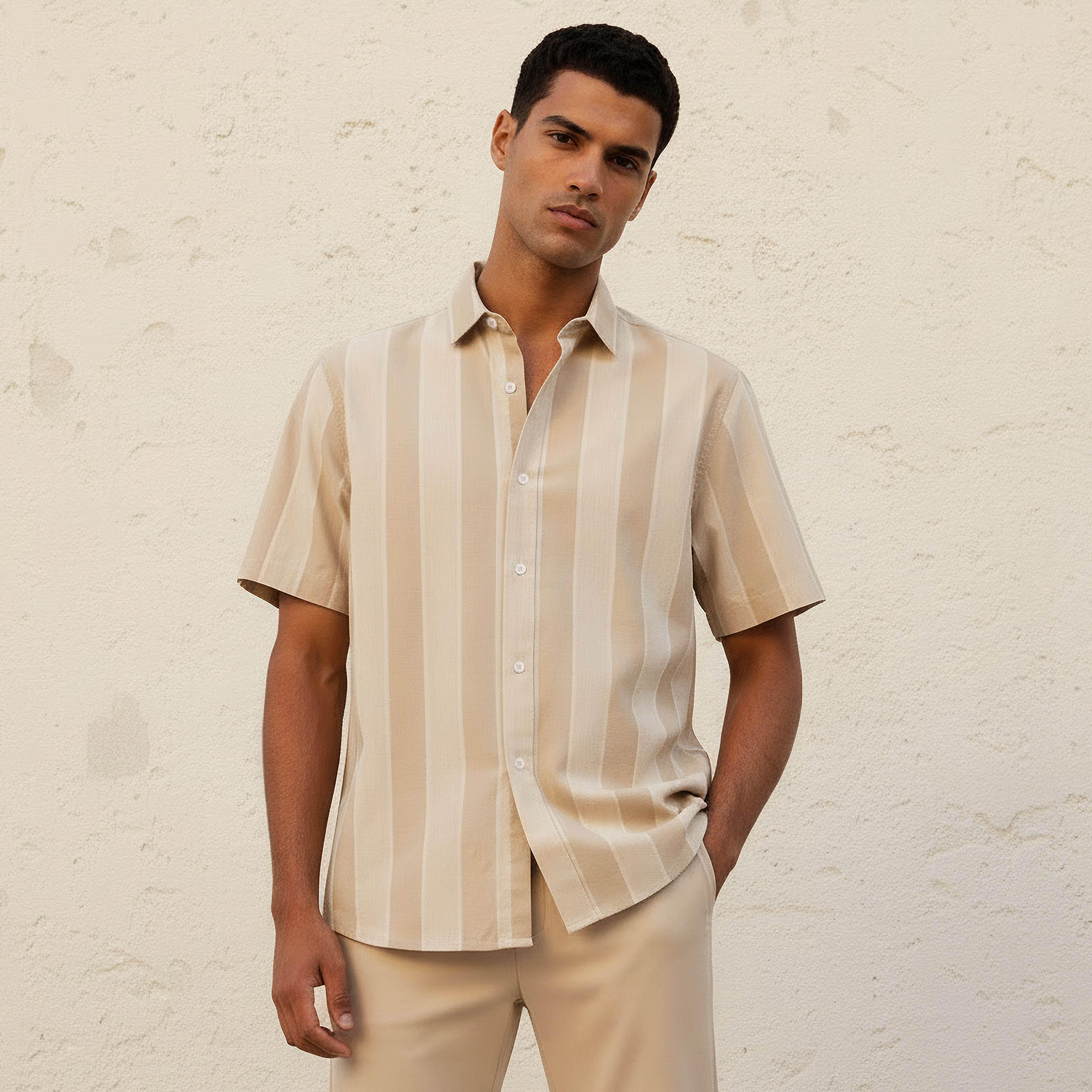 Men Regular Fit Collared Striped Short Sleeve Shirt-men-clothing-shirts-image-1