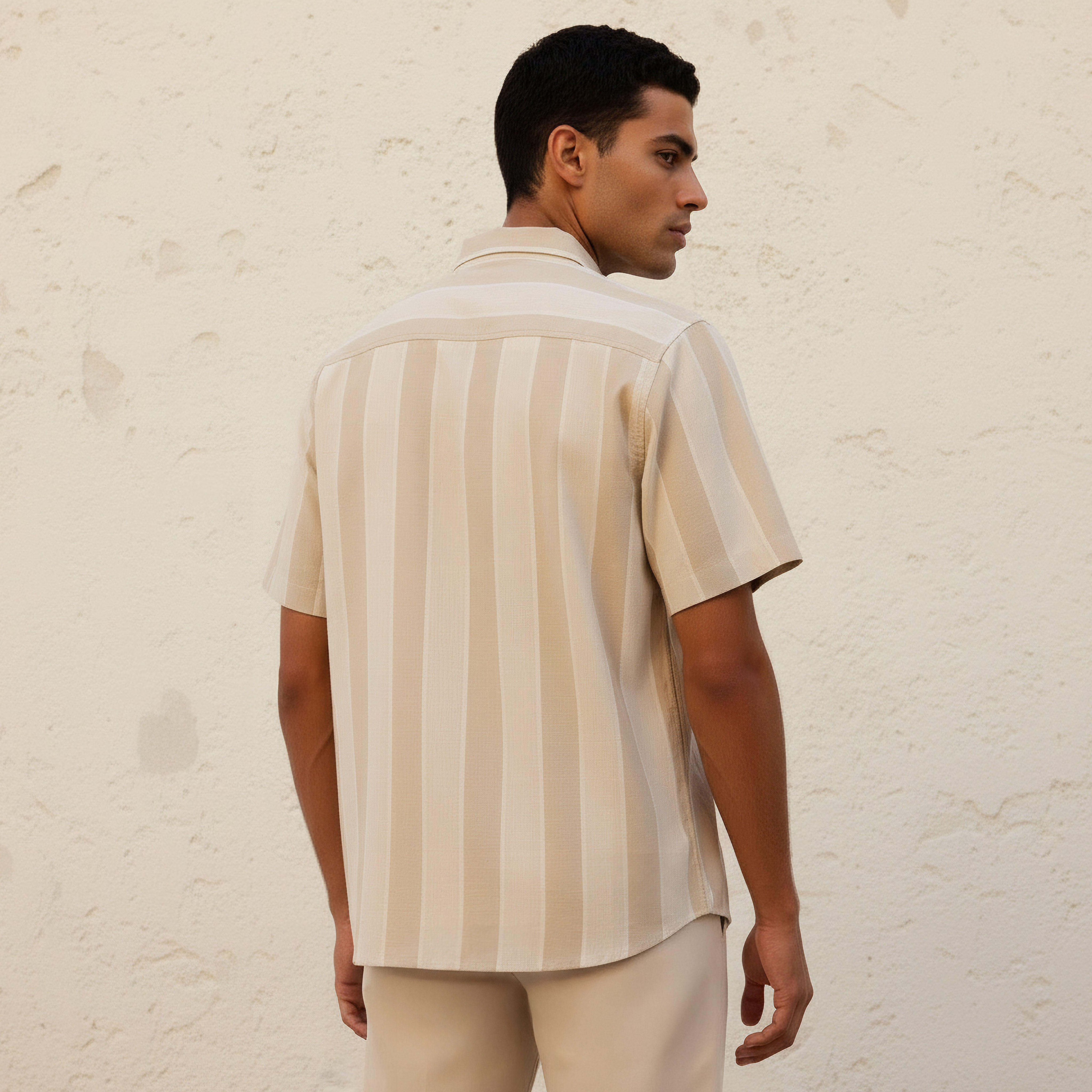 Men Regular Fit Collared Striped Short Sleeve Shirt-men-clothing-shirts-image-4